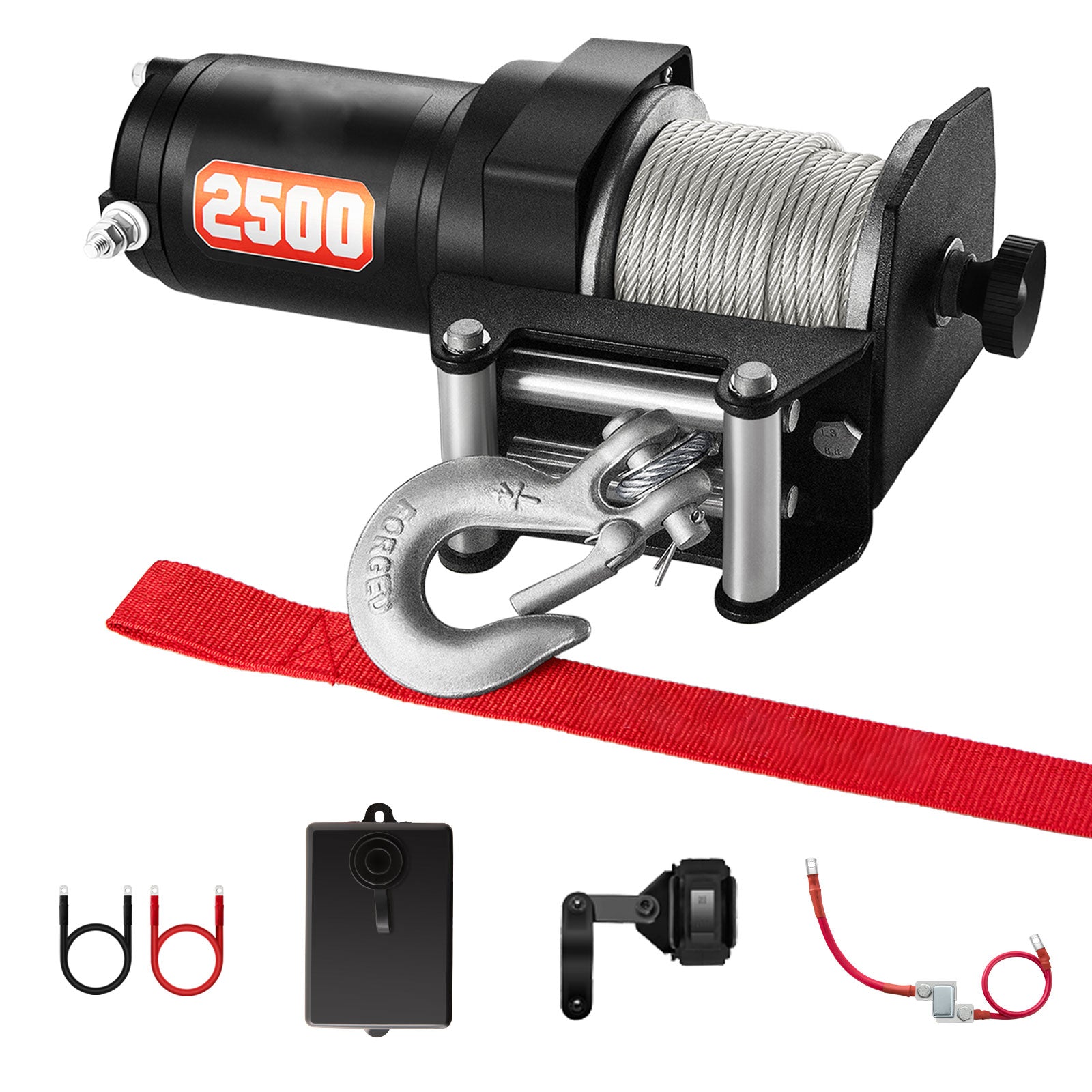 AOTOWO 2500-lb. ATV Winch Kit with Mini-Rocker, Galvanized Steel, Waterproof