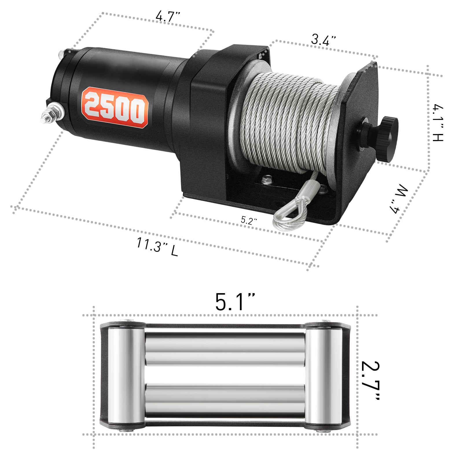 AOTOWO 2500-lb. ATV Winch Kit with Mini-Rocker, Galvanized Steel, Waterproof