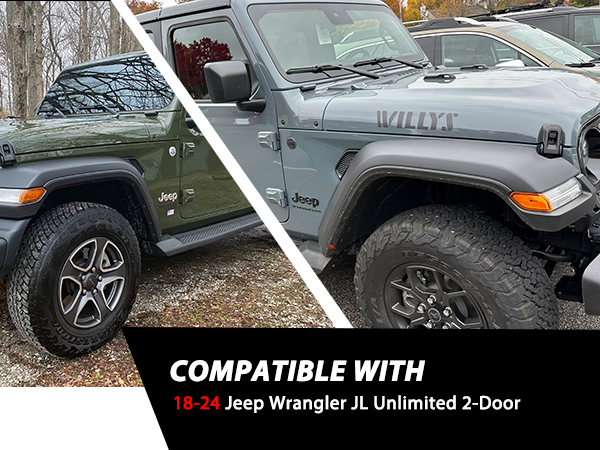 Wrangler JL Running Boards 2 Doors, Steel Black Side Step Rails Nerf Bars for 2018-2024 Jeep Wrangler JL 2-Door with Stars Designed
