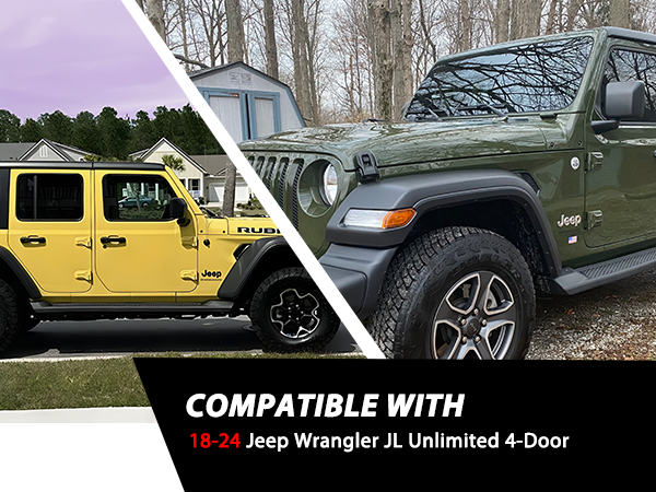 Steel Running Boards Compatible with 2018-2024 Jeep Wrangler JL 4 Door, Step Plate Rock Slider Rail with Stars Designed
