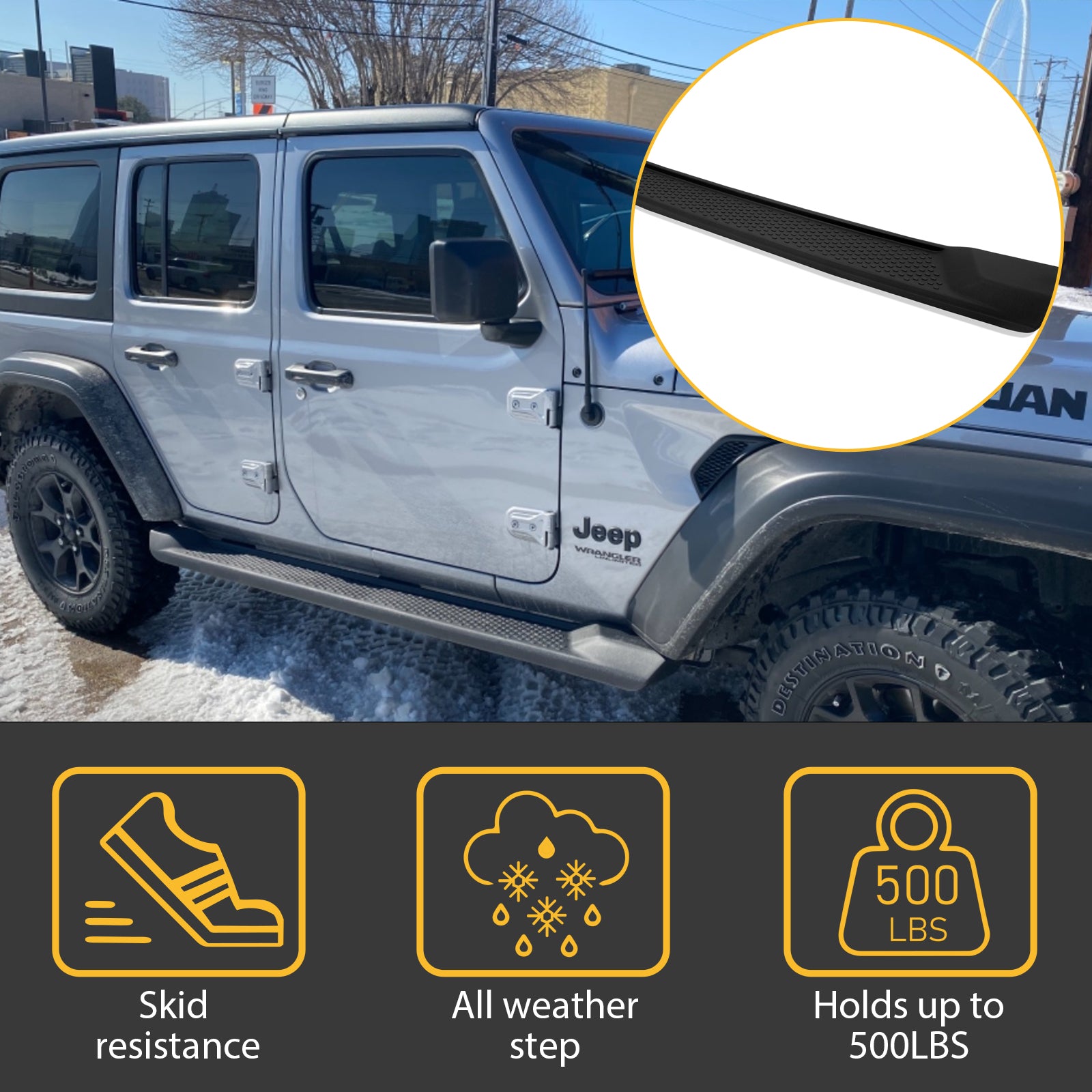 Matte Black Coated 6 Inches Side Steps, Nerf Bars, Compatible with 2018-2024 Jeep Wrangler JL 4 Door, OE Style Bolt-on Running Boards