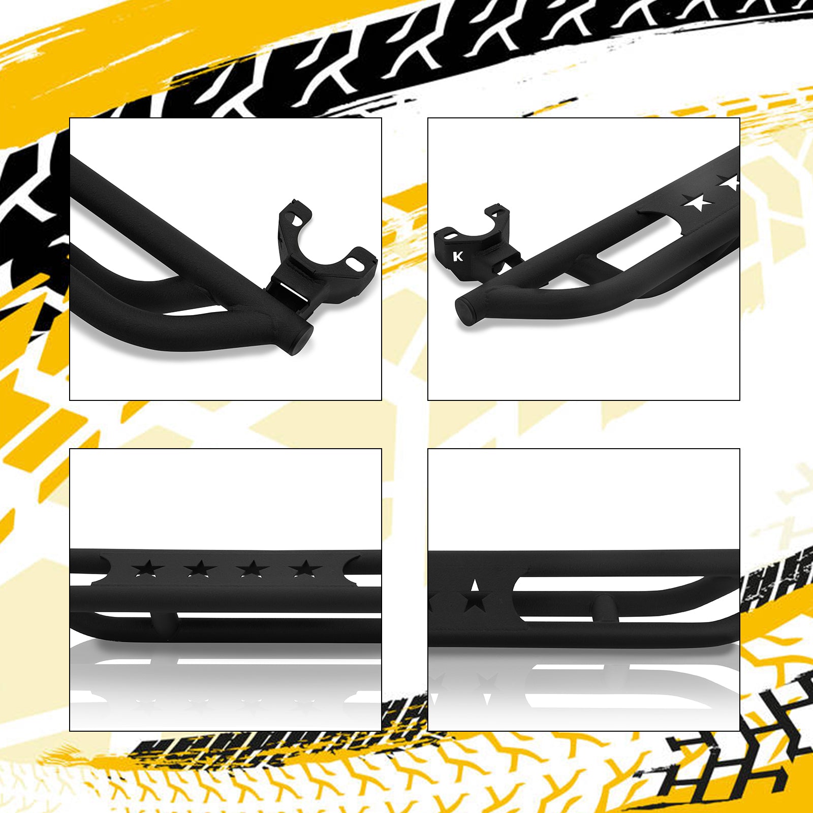 Running Boards for 2007-2018 Jeep Wrangler JK 2 Door, Heavy-Duty Tube Side Steps, Upgraded Matte Black Nerf Bars