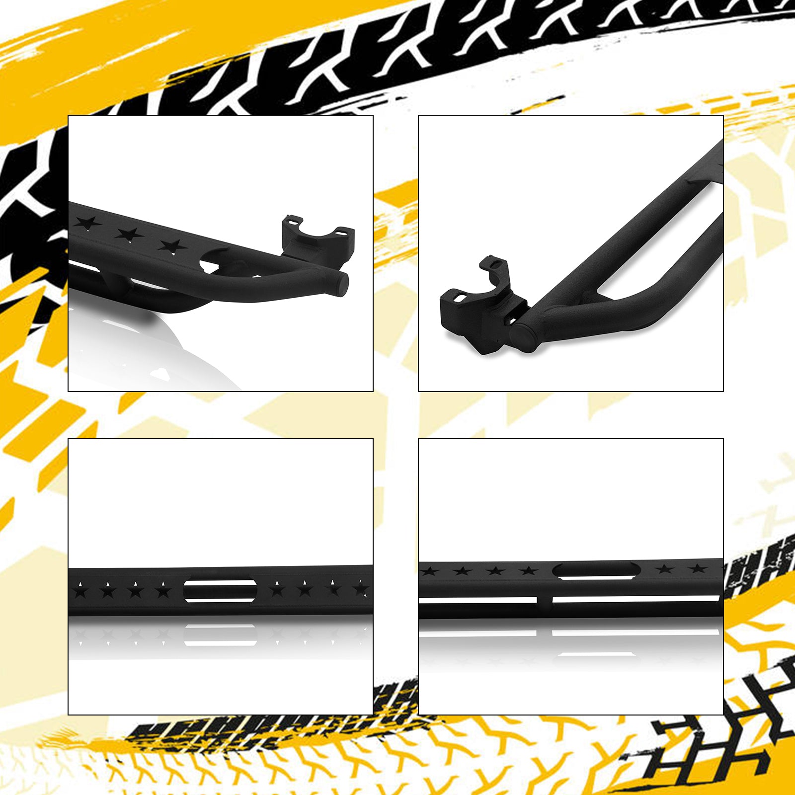 Running Boards Compatible with 2007-2018 Jeep Wrangler JK 4 Door, Steel Build Side Steps, Black Powder Coated