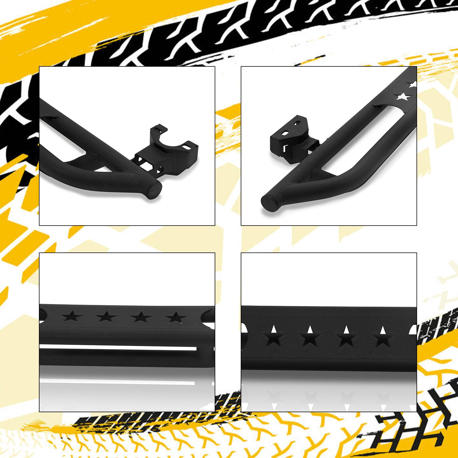 Wrangler JL Running Boards 2 Doors, Steel Black Side Step Rails Nerf Bars for 2018-2024 Jeep Wrangler JL 2-Door with Stars Designed