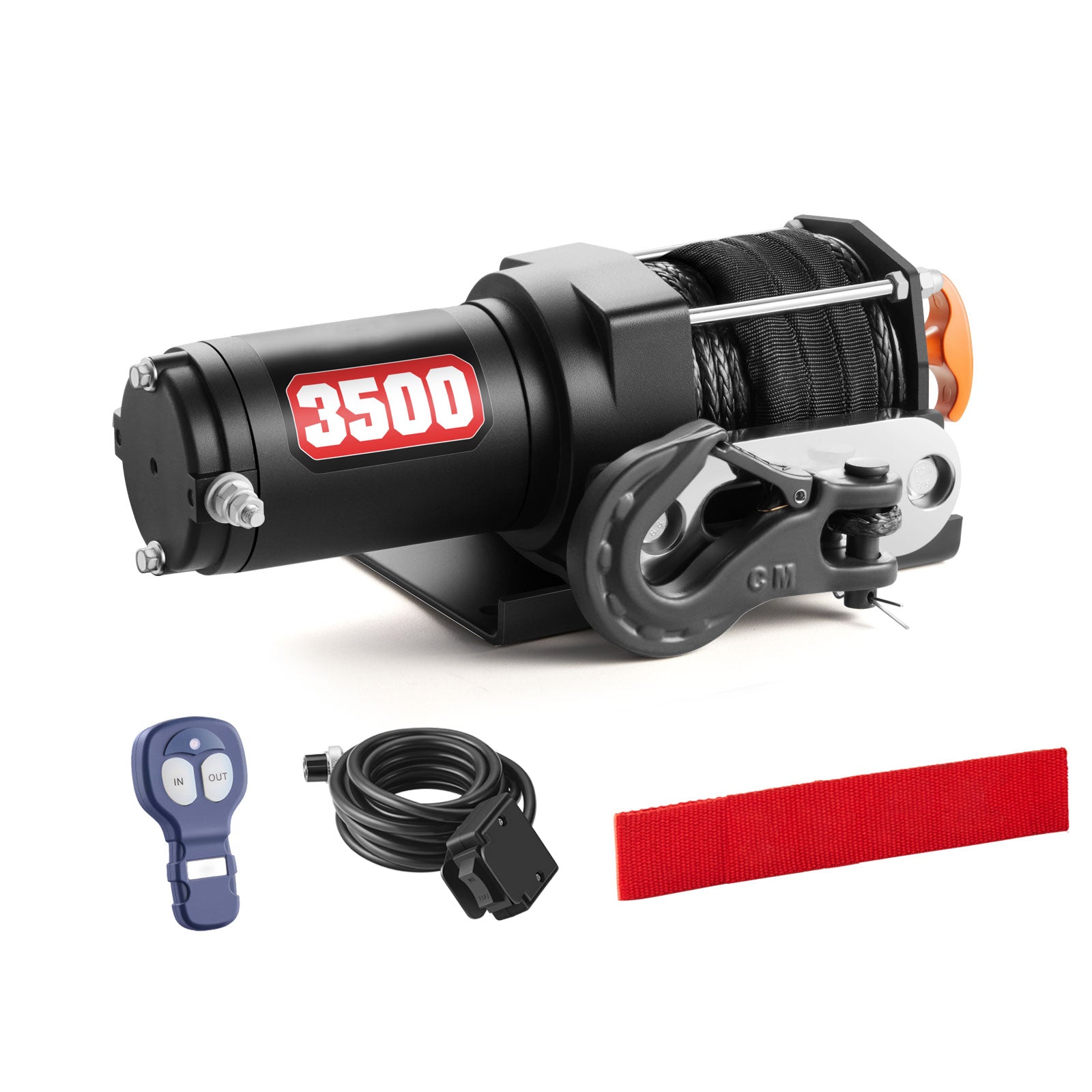 3500 lb. Advanced 12V DC Electric Winch, Off Road Waterproof, Synthetic Rope, Mount, for Sports car, ATV