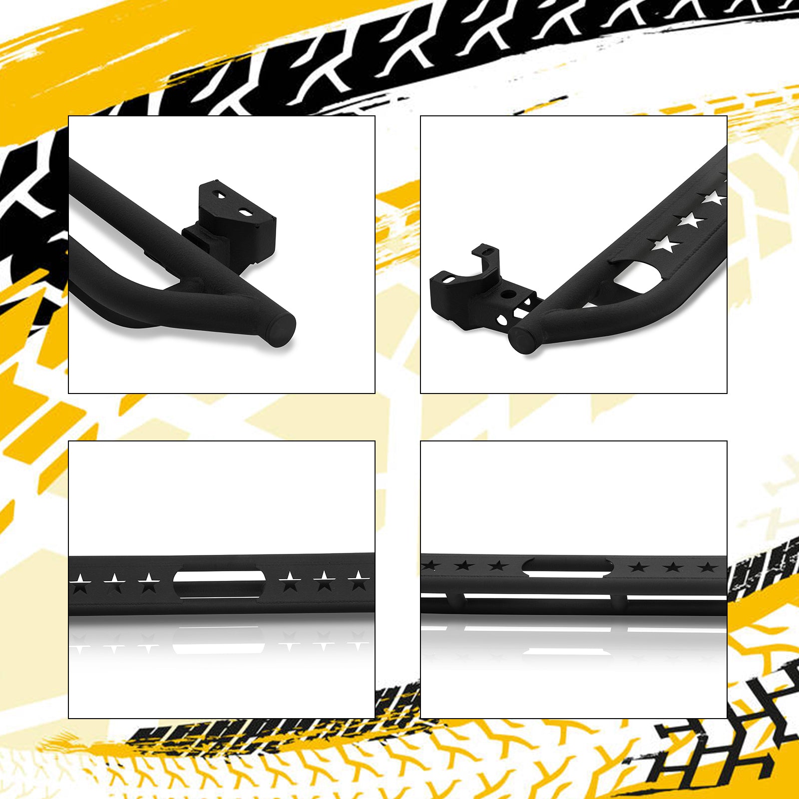 Steel Running Boards Compatible with 2018-2024 Jeep Wrangler JL 4 Door, Step Plate Rock Slider Rail with Stars Designed