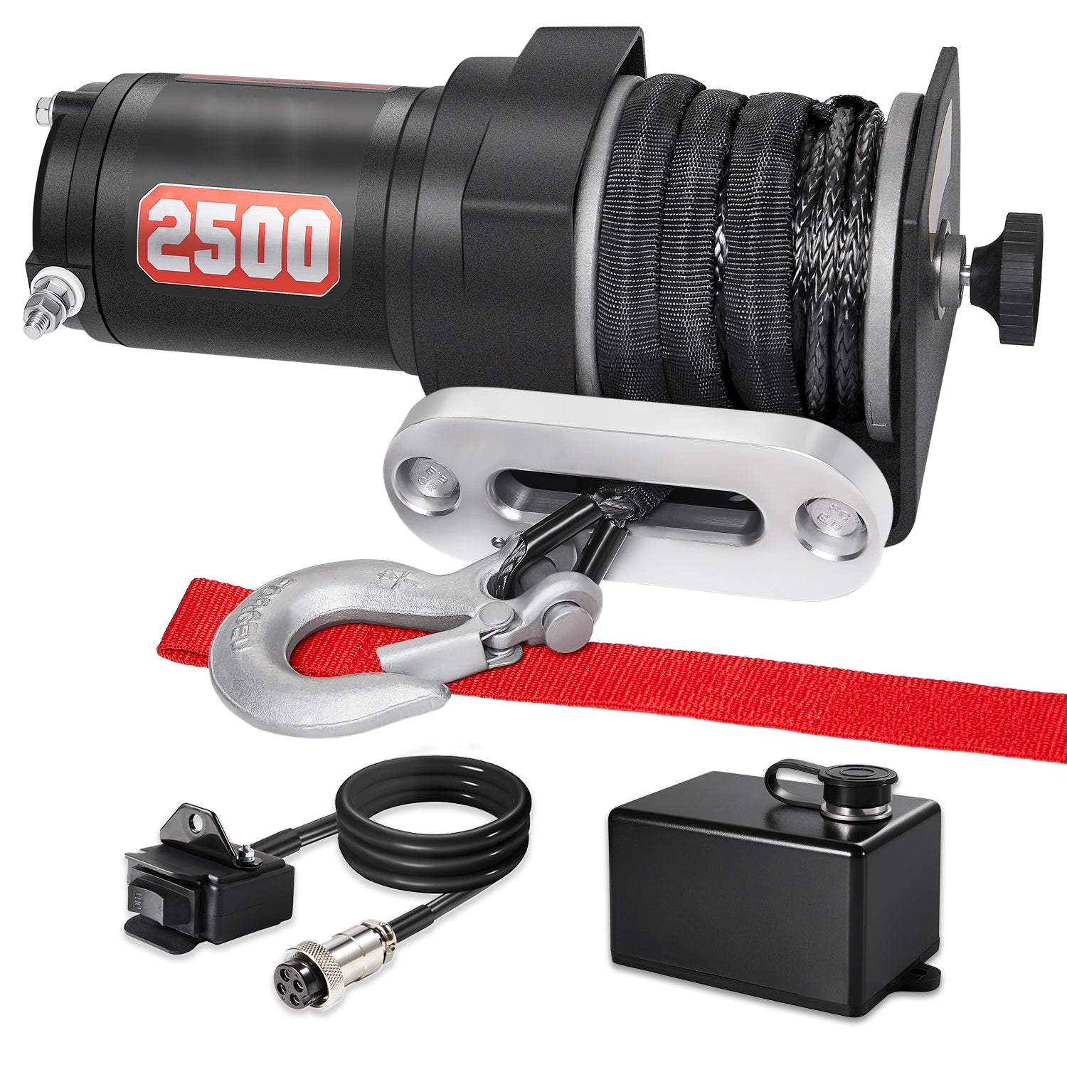 AOTOWO 2500 lb. Advanced Off-Road 12V DC ATV/UTV Electric Winch, Synthetic Rope with Mini-Rocker Solenoid Kit