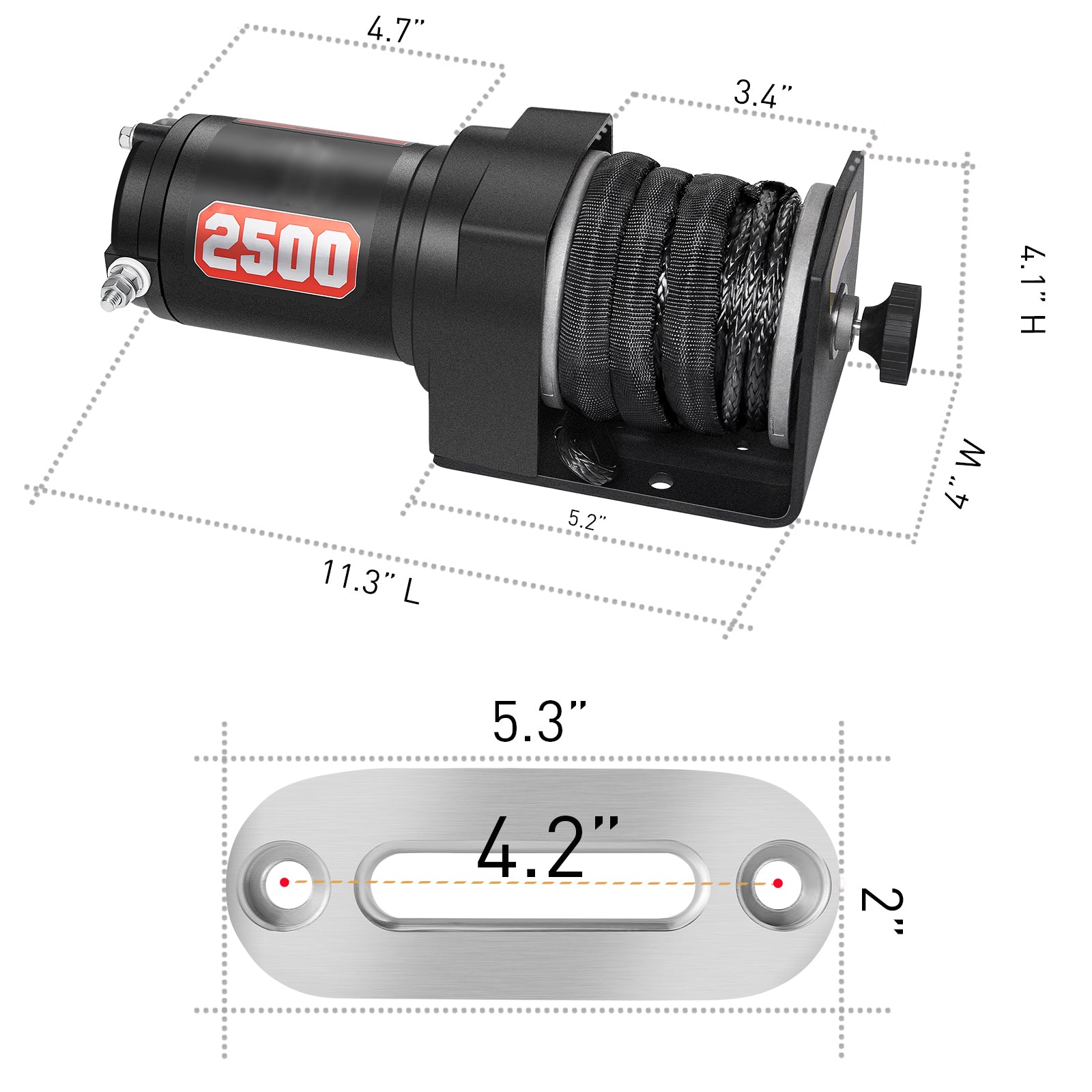 AOTOWO 2500 lb. Advanced Off-Road 12V DC ATV/UTV Electric Winch, Synthetic Rope with Mini-Rocker Solenoid Kit