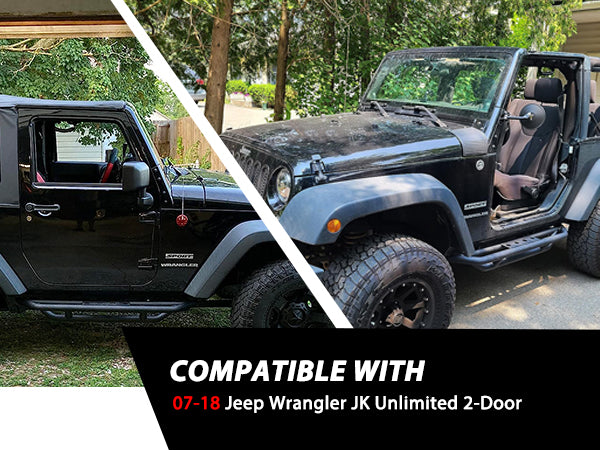 Running Boards for 2007-2018 Jeep Wrangler JK 2 Door, Heavy-Duty Tube Side Steps, Upgraded Matte Black Nerf Bars