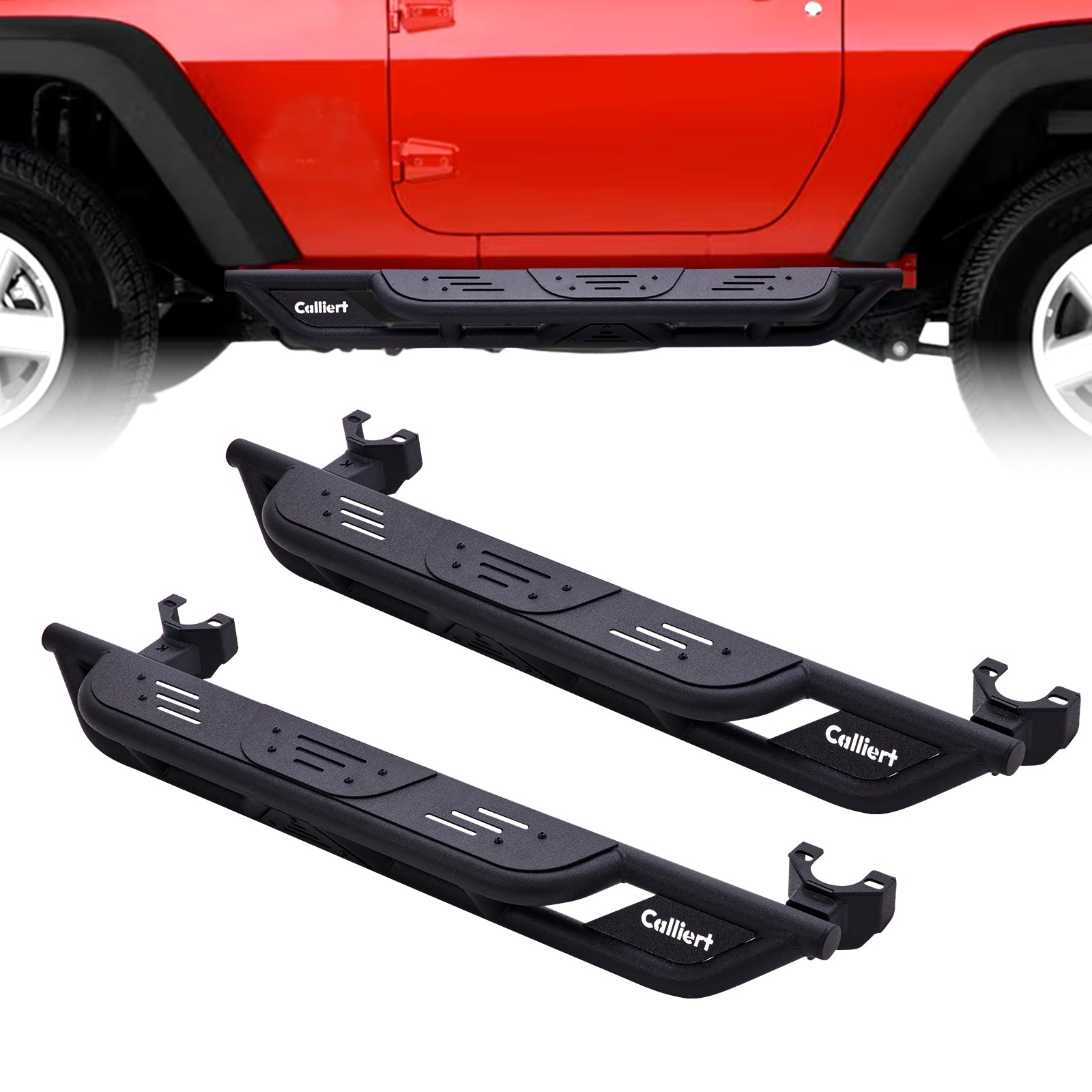 Running Boards Side Steps Compatible with 2007-2018 Jeep Wrangler JK 2 Doors, Unique Style Bolt-on Steel, Black Powder Coated Nerf Bar