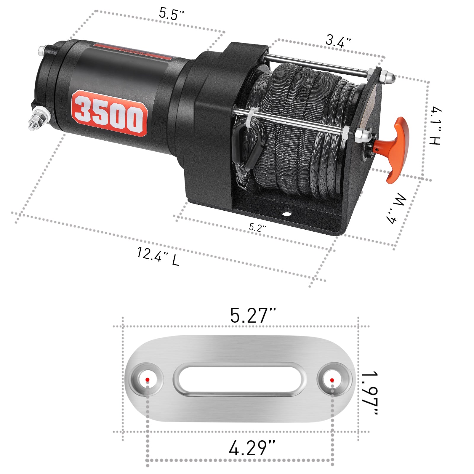 3500 lb. Advanced 12V DC Electric Winch, Off Road Waterproof, Synthetic Rope, Mount, for Sports car, ATV