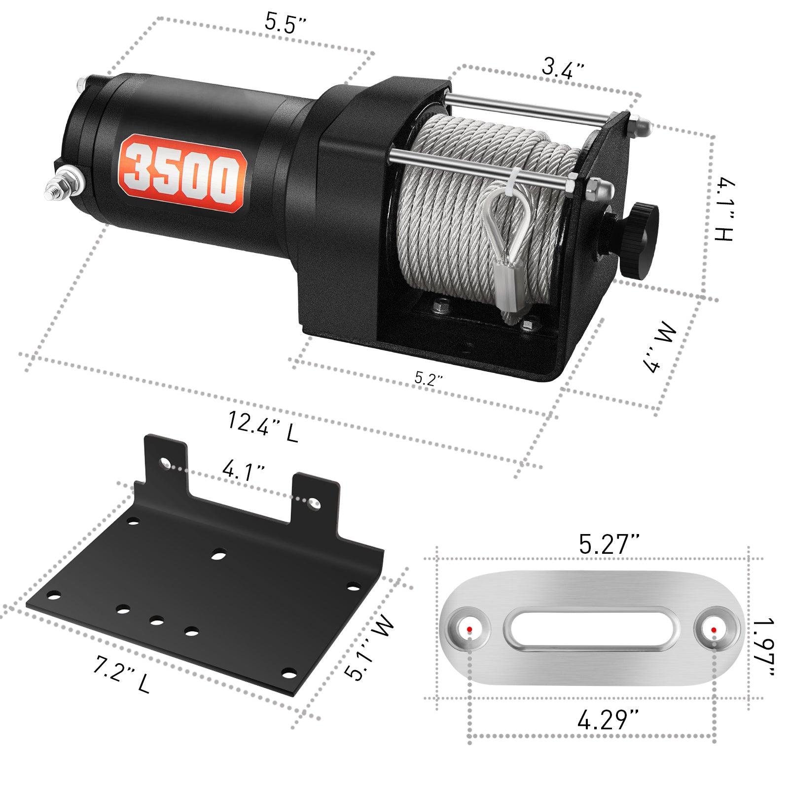 AOTOWO 12V DC 3500 lb. ATV/UTV Electric Winch Kit, Steel Cable with Wireless Remote, Mini-Rocker, Bracket