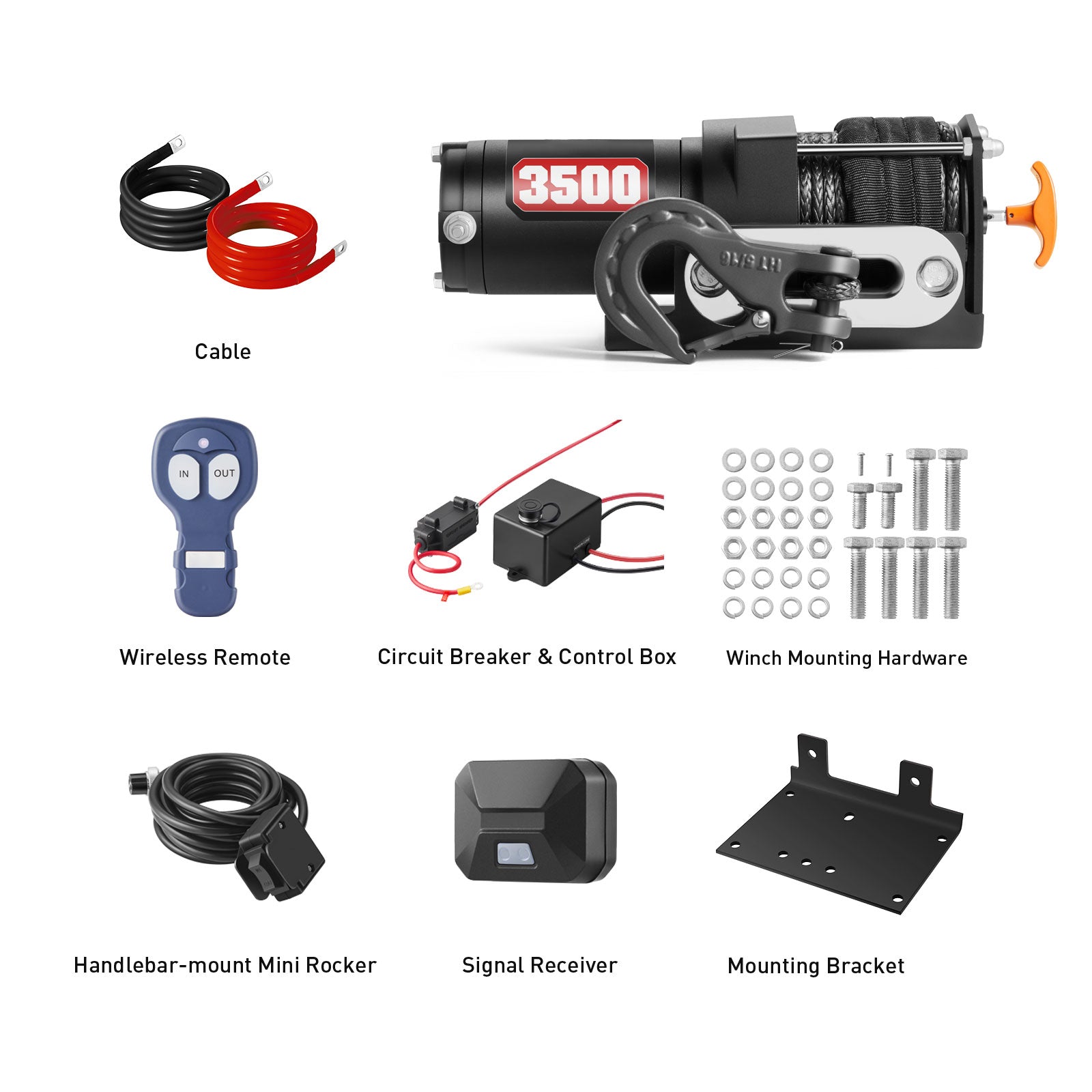 3500 lb. Advanced 12V DC Electric Winch, Off Road Waterproof, Synthetic Rope, Mount, for Sports car, ATV