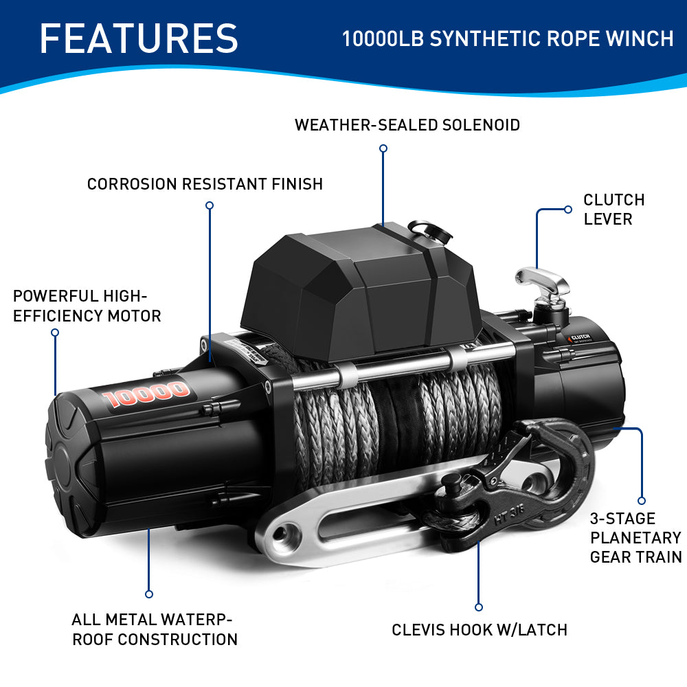 AOTOWO 10000lb. Electric Truck Winch Synthetic Rope 12V, for SUV Trailers Offroad, Waterproof, Wireless Remote