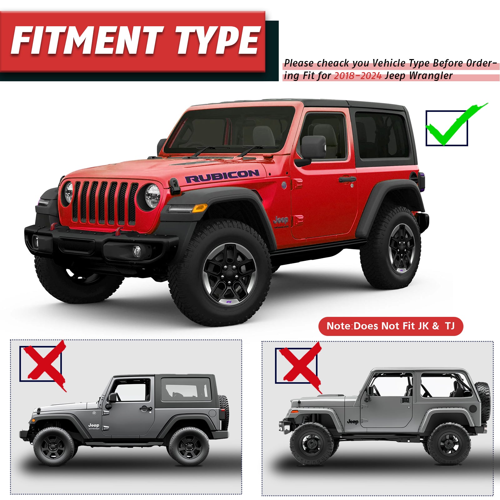 Flat Front & Rear Fender Flares Compatible with 2018-2024 Jeep Wrangler JL JLU 4 PCS Off-Road Steel Liner Set Mud Guards Textured Black Heavy Duty