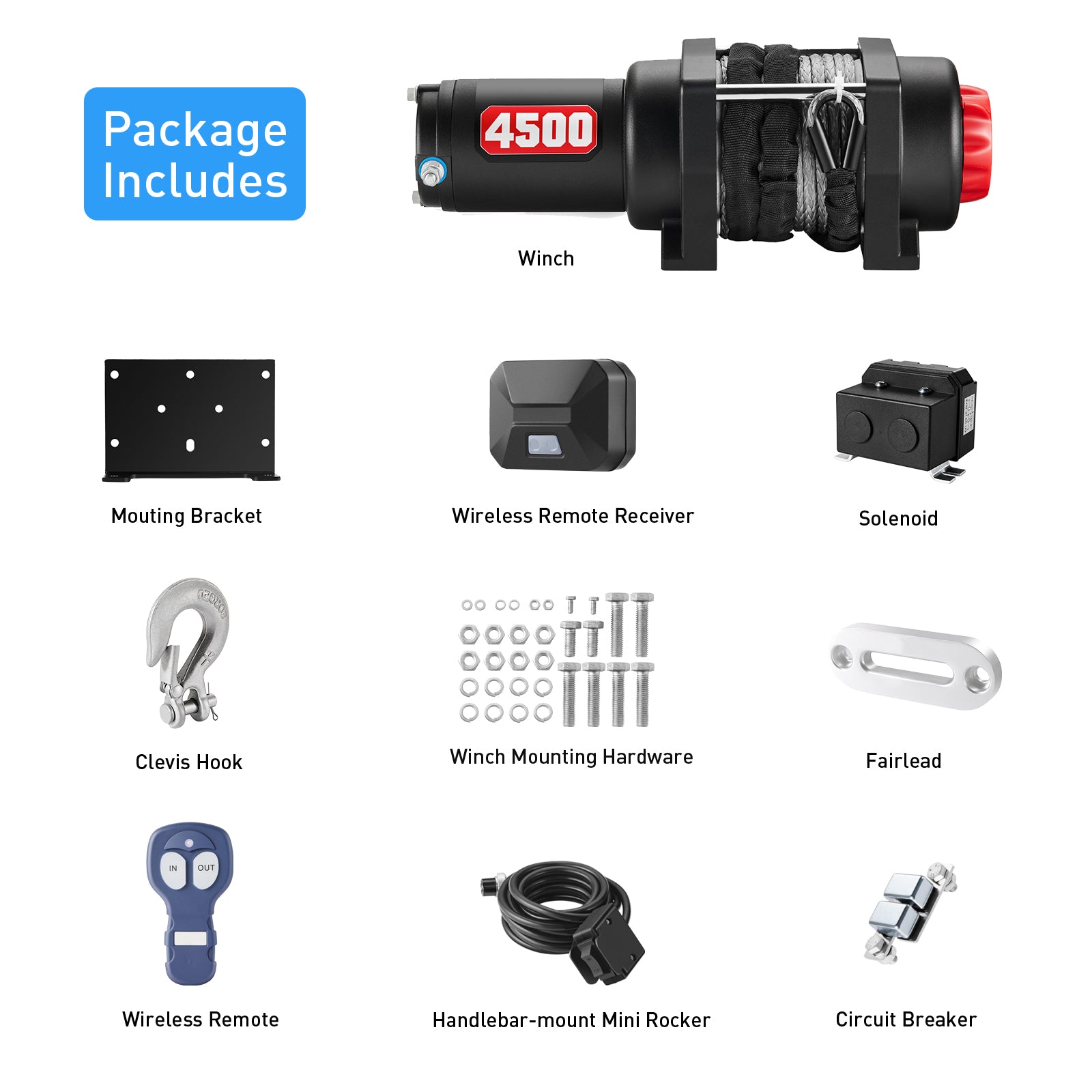 AOTOWO 4500 lb Winch Kit, 12V 45 Feet Synthetic Rope, with Wireless Remote Bracket, for UTV Off Roading