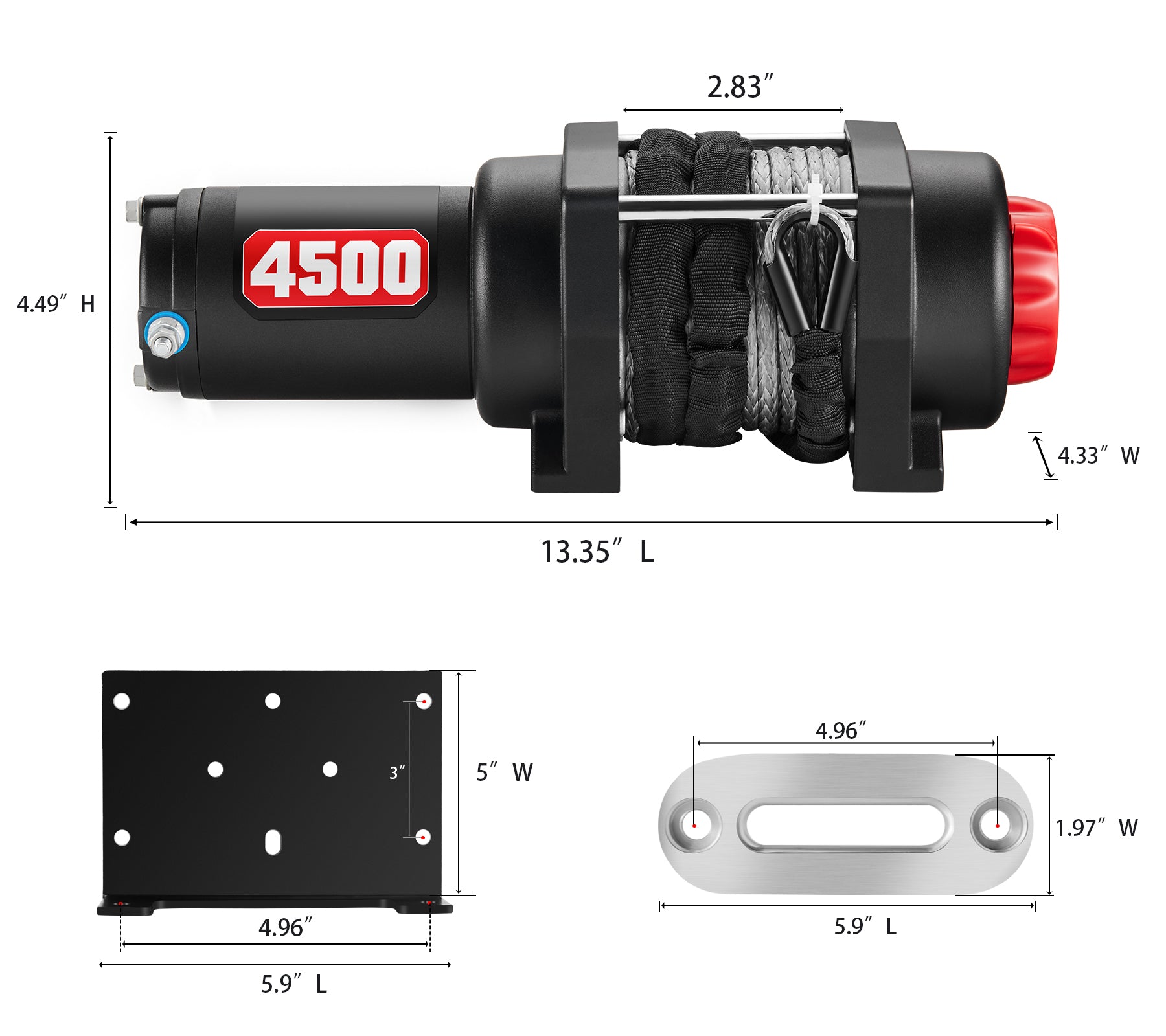 AOTOWO 4500 lb Winch Kit, 12V 45 Feet Synthetic Rope, with Wireless Remote Bracket, for UTV Off Roading