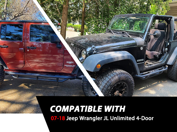 Running Boards Compatible with 2007-2018 Jeep Wrangler JK 4 Door, Steel Build Side Steps, Black Powder Coated