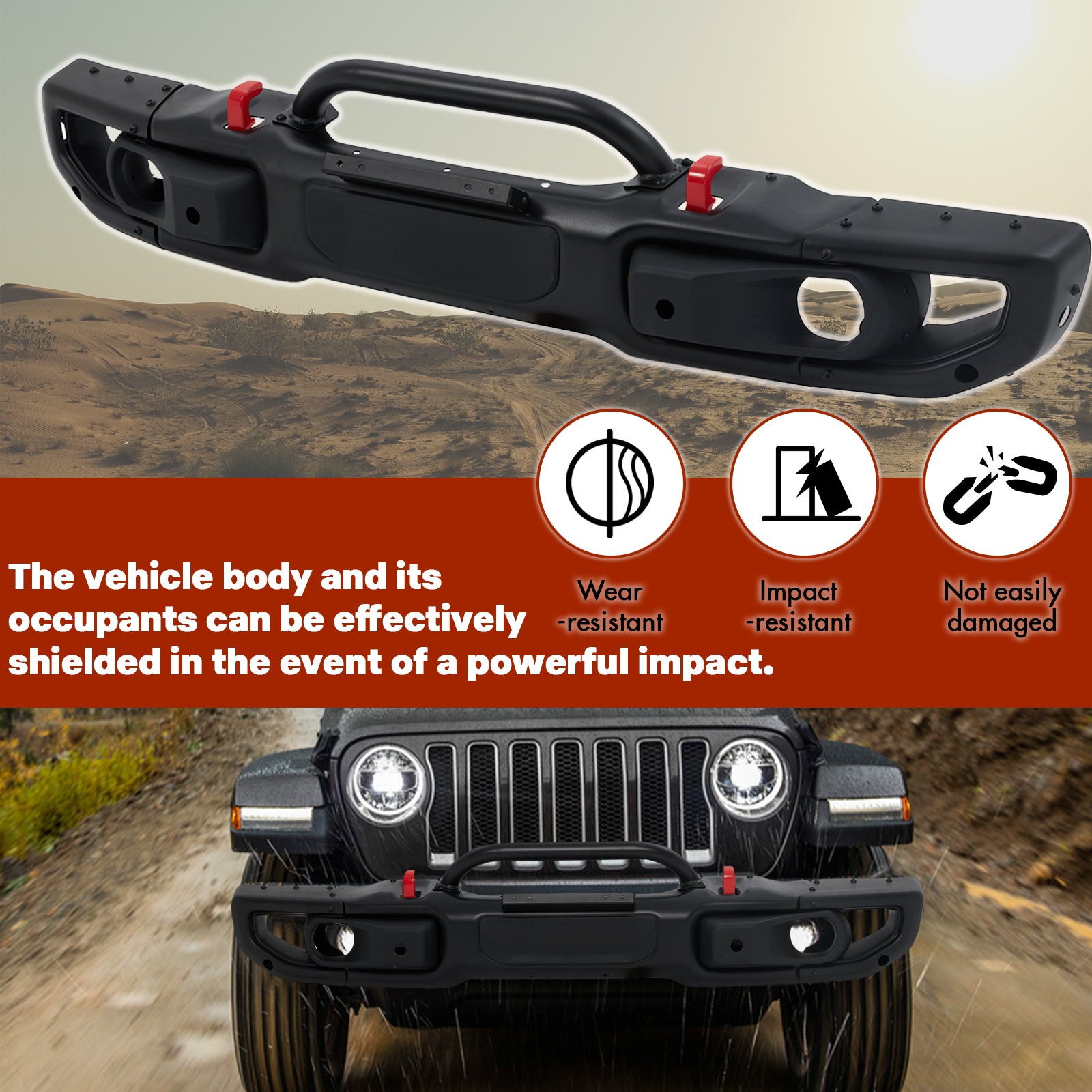 Front Bumper w/Sensors 10th Anniversary Compatible with Jeep Wrangler JL 2018-2024 Off Road Bumper