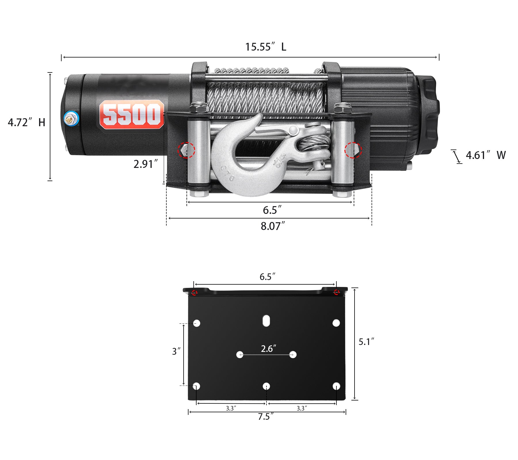 AOTOWO Advanced 5500 lb. Electric Winch Off Road Automatic Powersports Winch, ATV Utility, Gavanized Steel Rope, with Mount, Remote