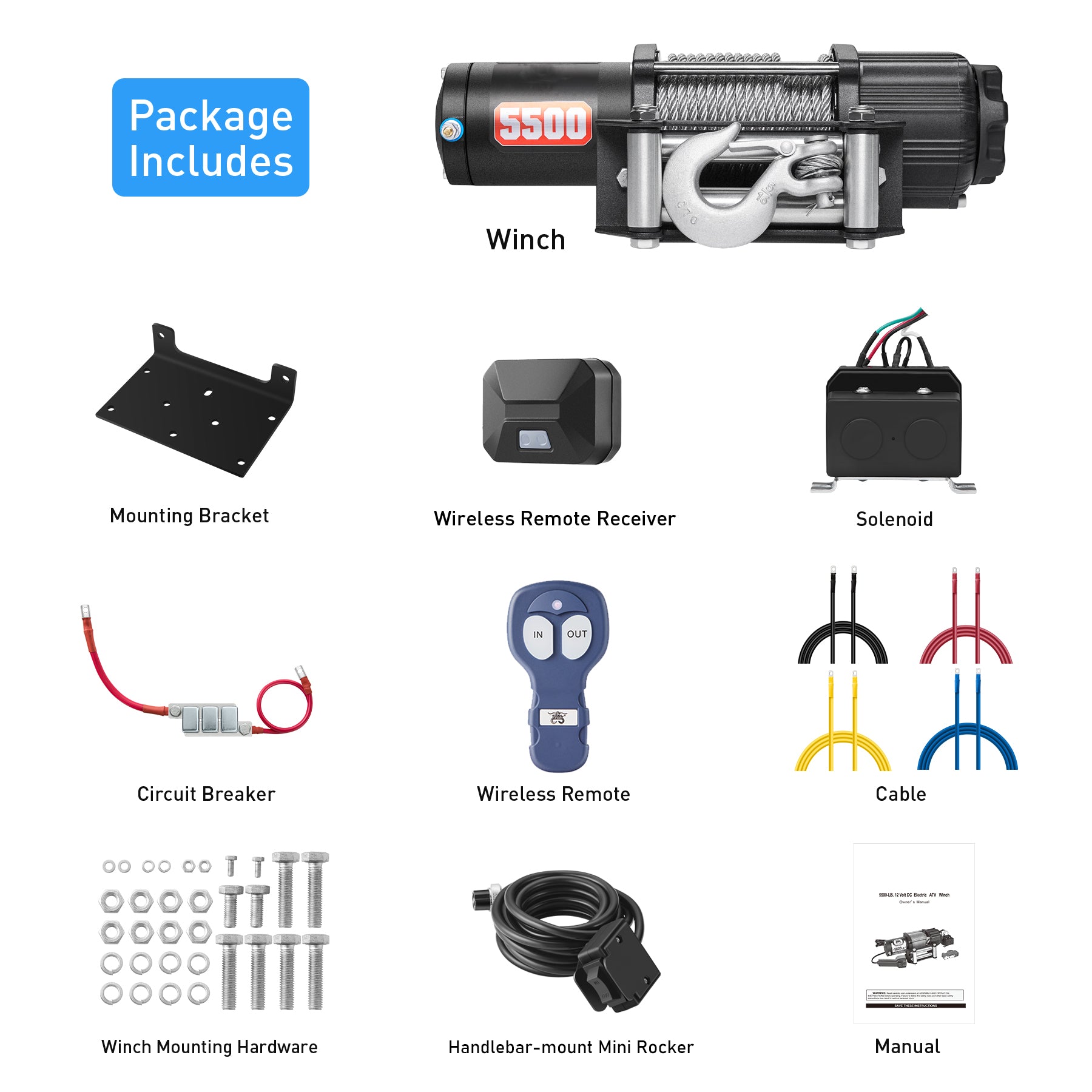 AOTOWO Advanced 5500 lb. Electric Winch Off Road Automatic Powersports Winch, ATV Utility, Gavanized Steel Rope, with Mount, Remote