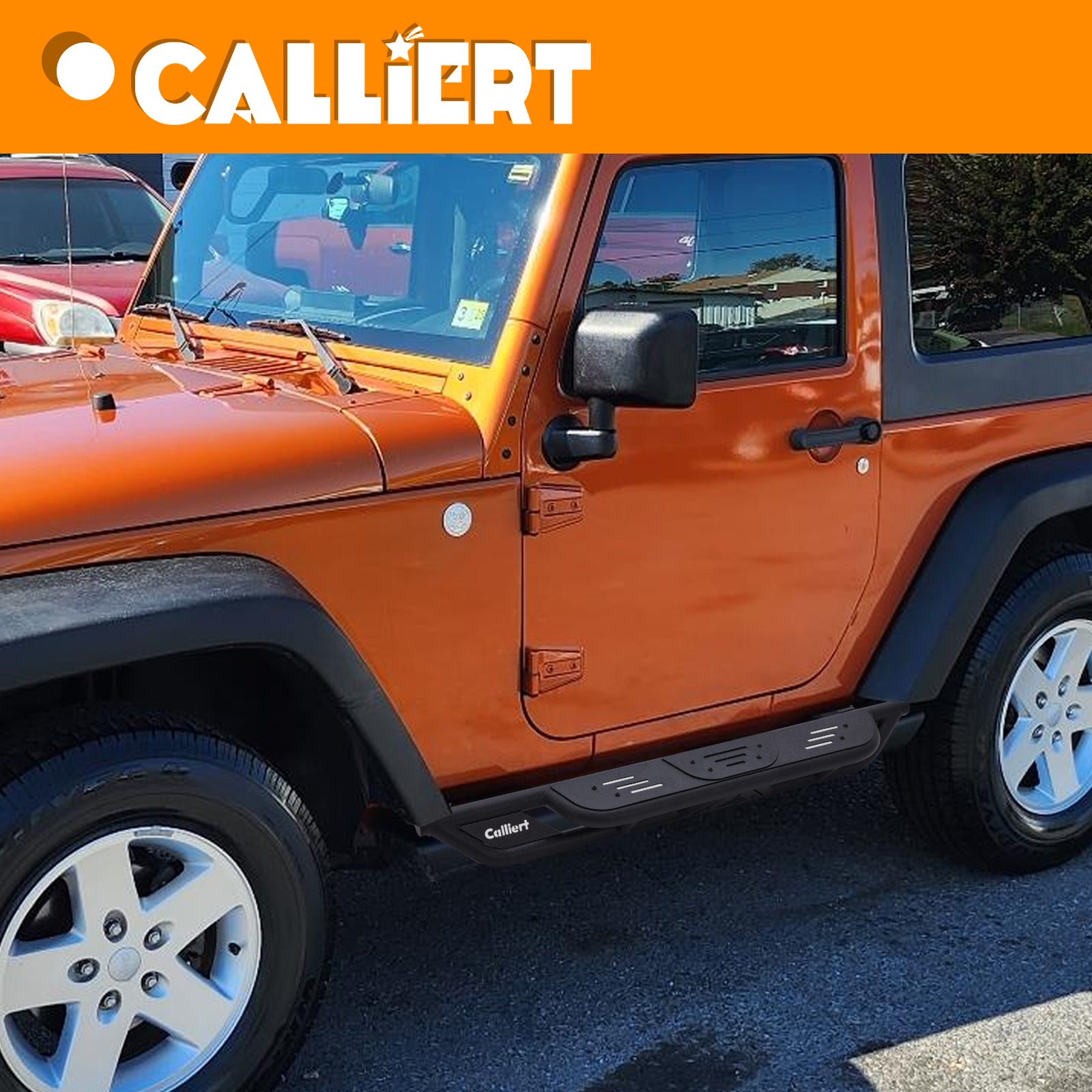 Running Boards Side Steps Compatible with 2007-2018 Jeep Wrangler JK 2 Doors, Unique Style Bolt-on Steel, Black Powder Coated Nerf Bar