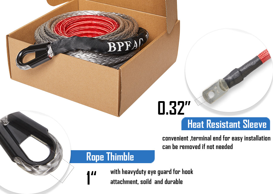 BPFAC ZEAK 1/2''×65' Durable Gray Synthetic Line with Protective Sleeve Powerful Winch Rope