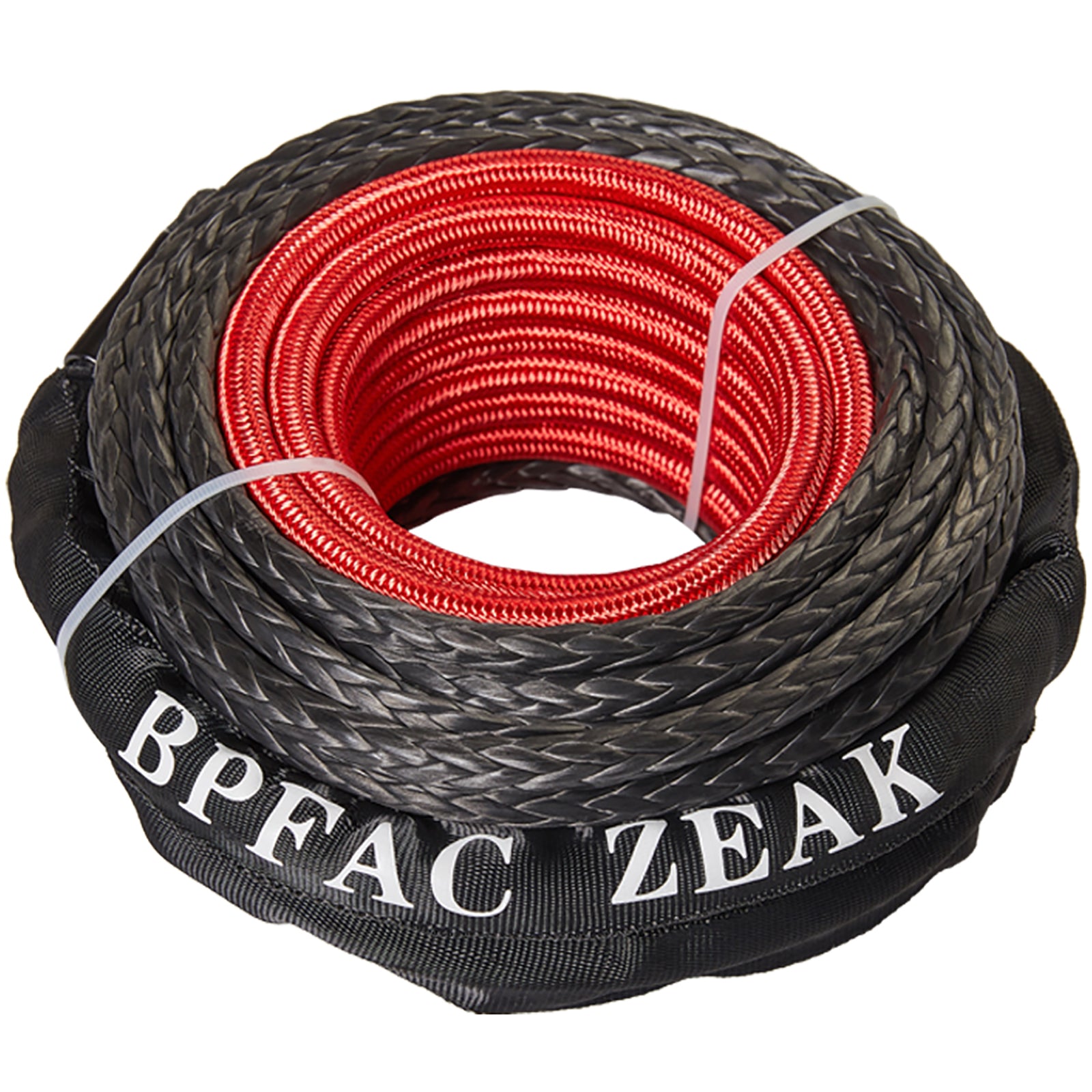 BPFAC ZEAK 1/2'' x 65' Black Synthetic Winch Rope with Protective Sleeve for Truck 4WD Off-Road Vehicle Winch Accessory