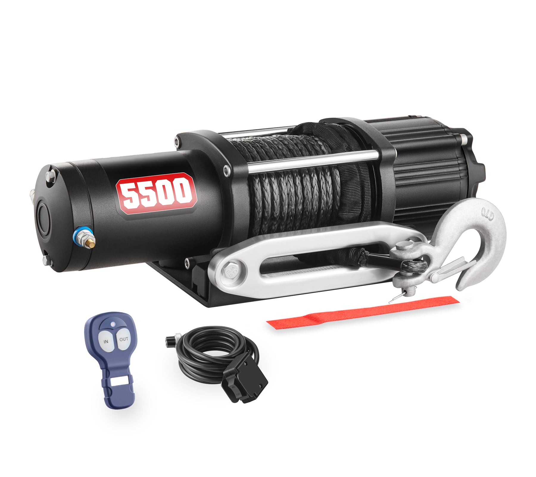 5500 lb Synthetic Rope Winch, with Wireless Remote Bracket, Handlebar Switch, for ATV UTV Powersports Off Road