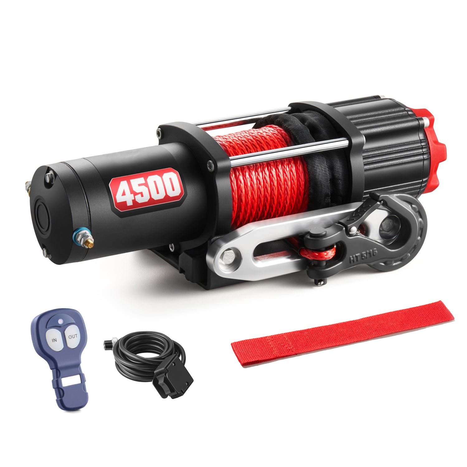 AOTOWO ATV Winch 4500lbs 12V Electric Winch, Synthetic Rope UTV Winch for Off Road Trailer Towing Winch, with Mounting Bracket/Wireless Remote Control