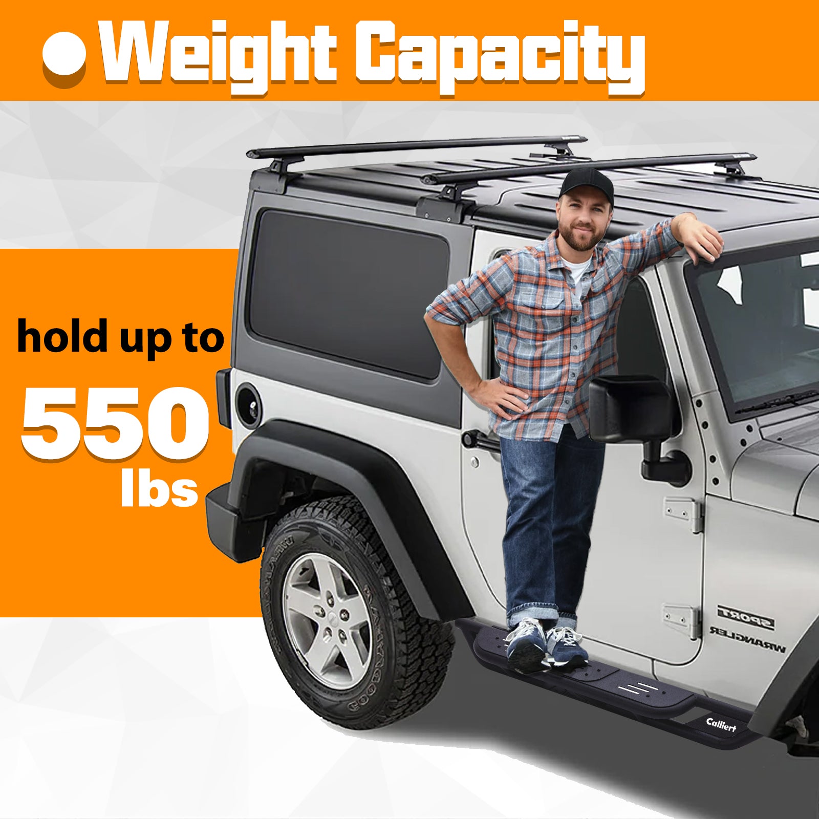 Running Boards Side Steps Compatible with 2007-2018 Jeep Wrangler JK 2 Doors, Unique Style Bolt-on Steel, Black Powder Coated Nerf Bar