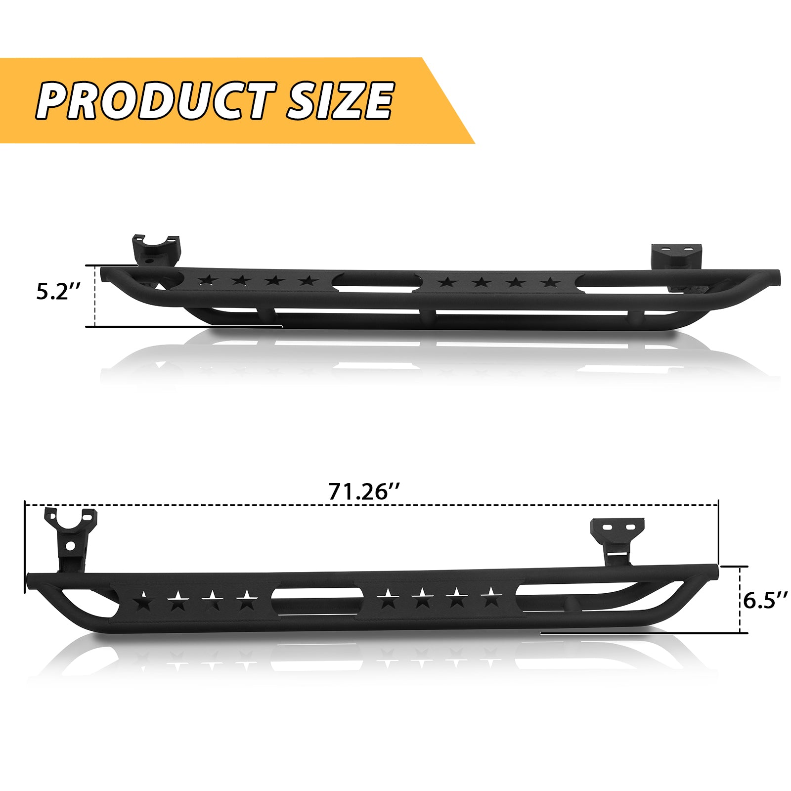 Steel Running Boards Compatible with 2018-2024 Jeep Wrangler JL 4 Door, Step Plate Rock Slider Rail with Stars Designed
