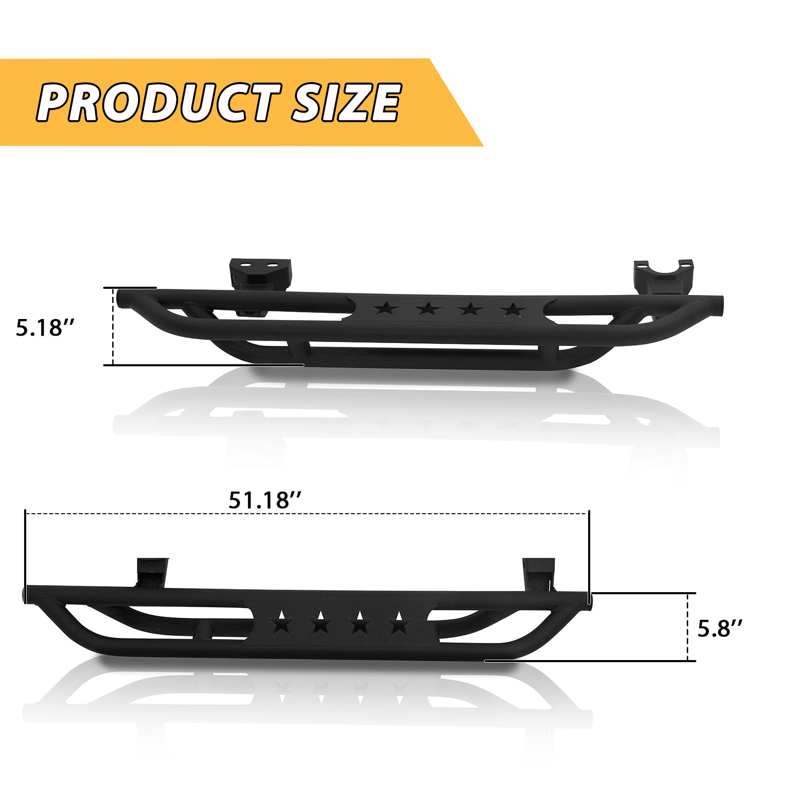 Wrangler JL Running Boards 2 Doors, Steel Black Side Step Rails Nerf Bars for 2018-2024 Jeep Wrangler JL 2-Door with Stars Designed
