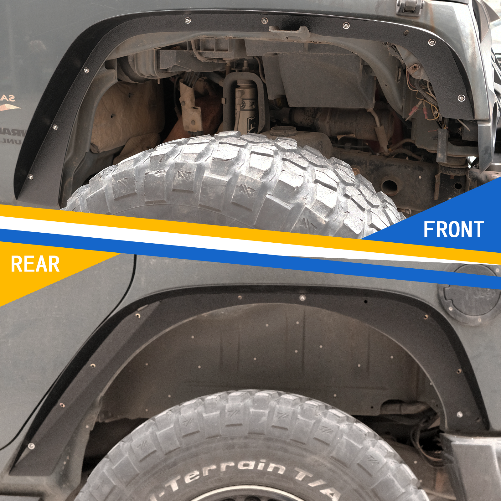 Flat Front & Rear Fender Flares Mud Guards Compatible with 2007-2018 Jeep Wrangler JK& JKU Unlimited 4 PCS Off-Road Steel Liner Set