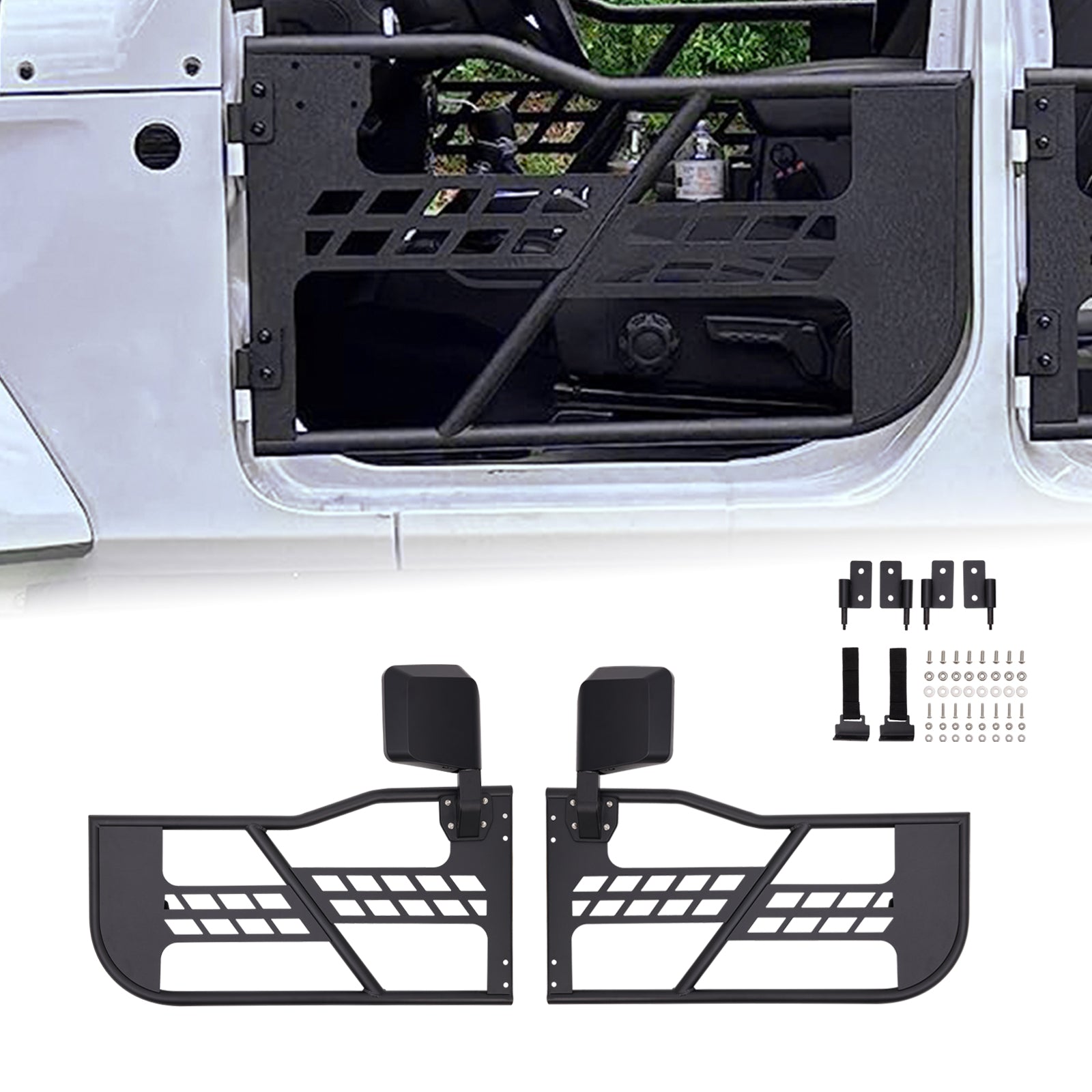 Tubular Half Doors Fit for 2007-2018 Jeep Wrangler JK Unlimited 4-Door Front Tube Doors