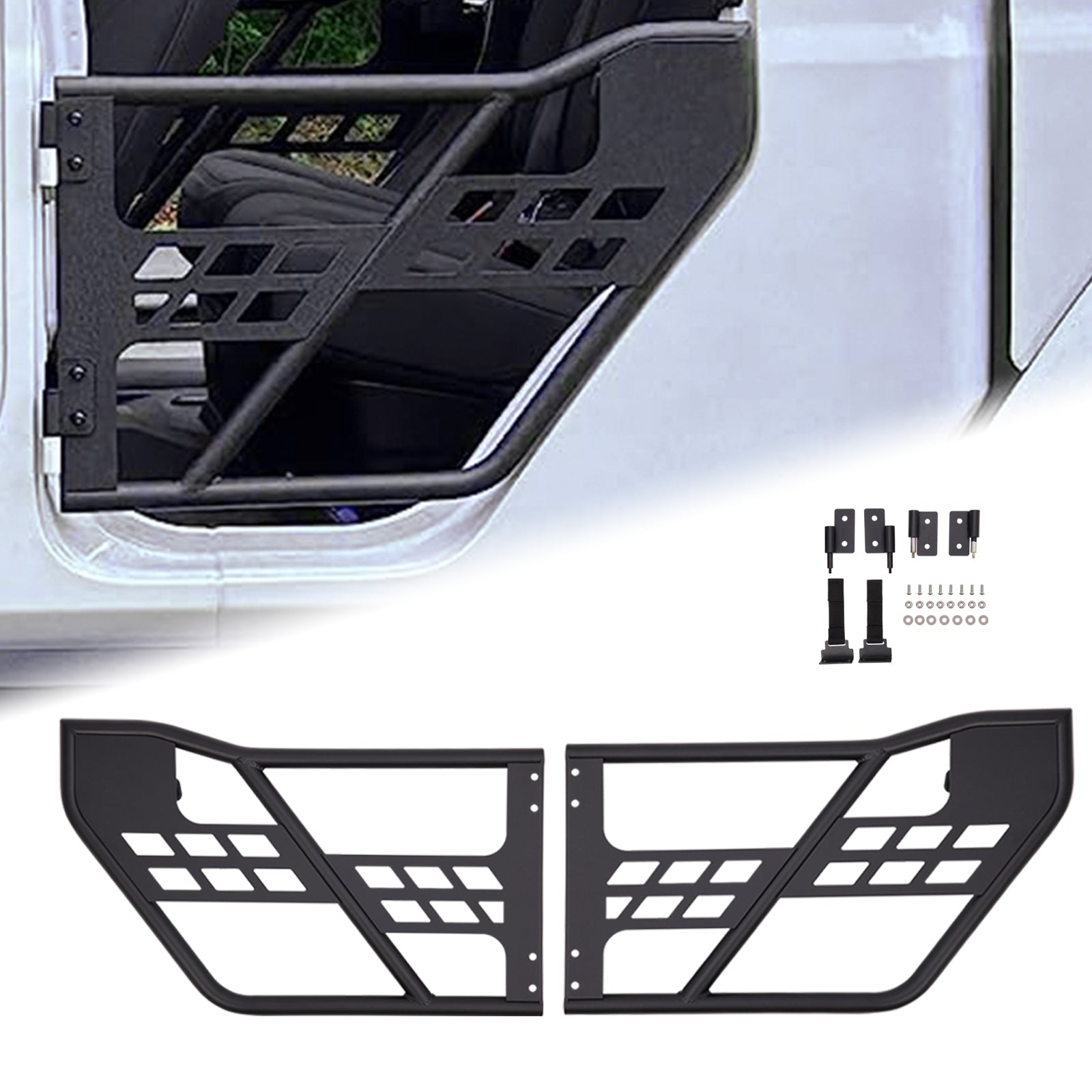 Tubular Half Doors Fit for 2007-2018 Jeep Wrangler JK Unlimited 4-Door Rear Tube Doors