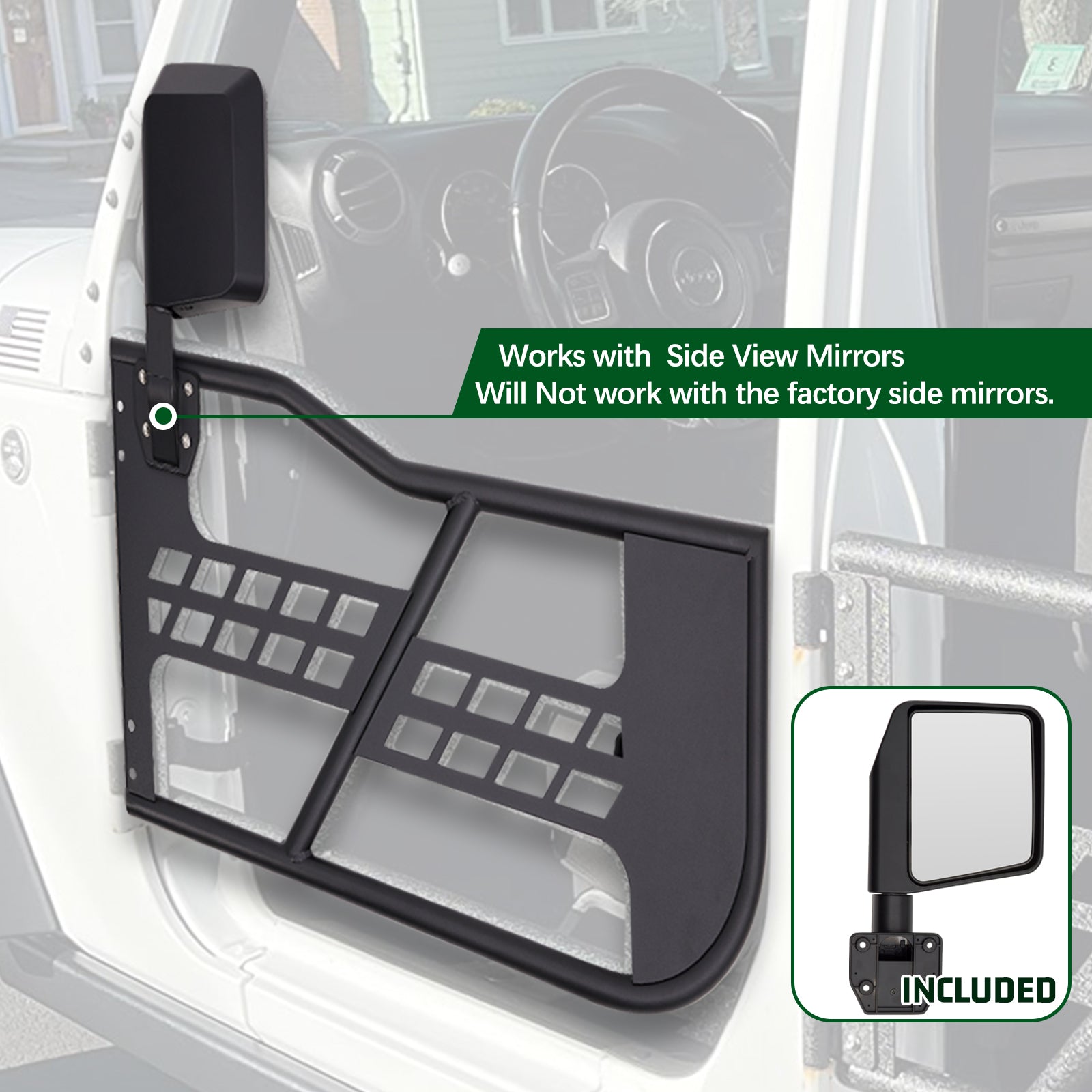 Tubular Half Doors Fit for 2007-2018 Jeep Wrangler JK Unlimited 4-Door Front Tube Doors