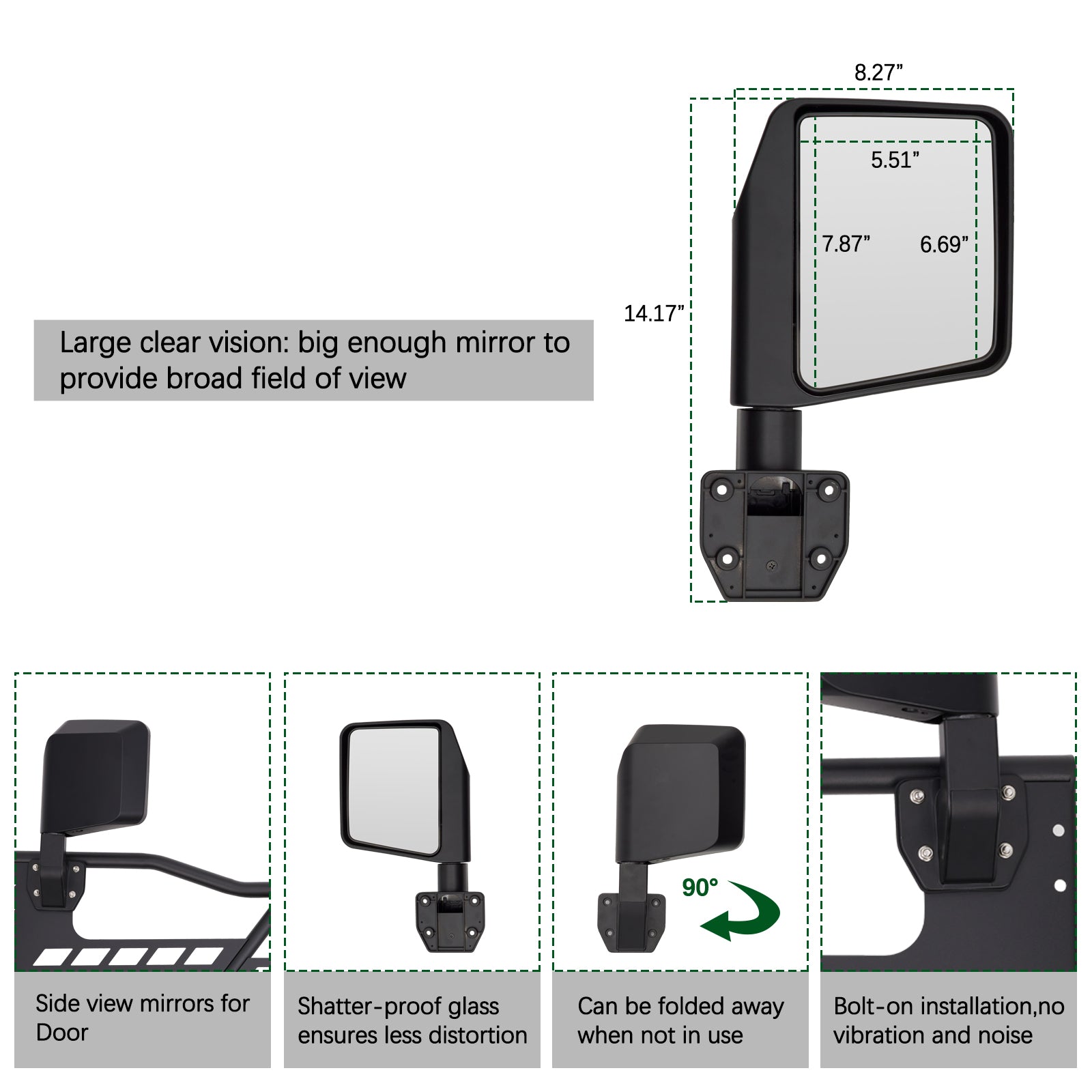 Tubular Half Doors Fit for 2007-2018 Jeep Wrangler JK Unlimited 4-Door Front Tube Doors