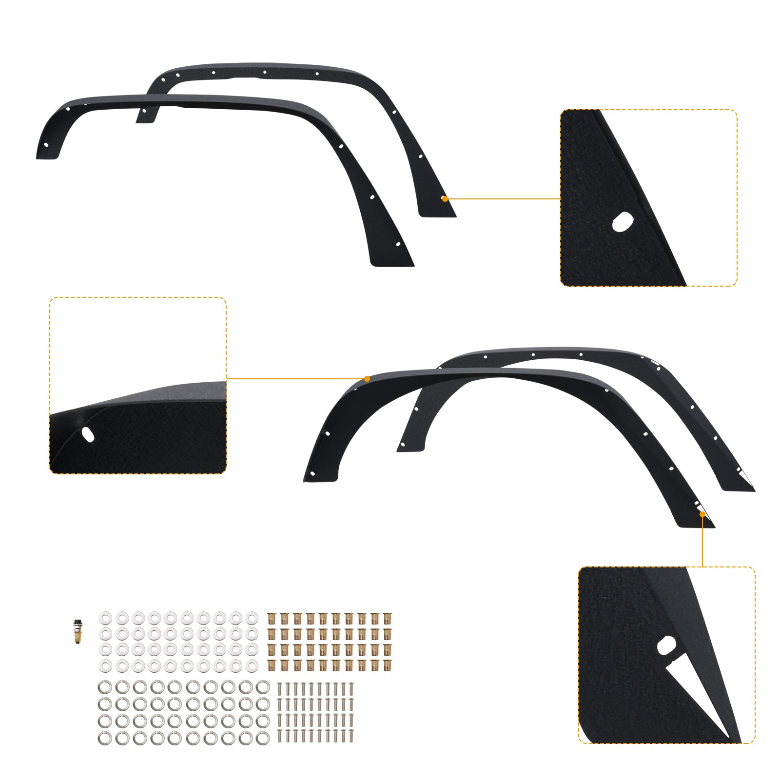 Flat Front & Rear Fender Flares Mud Guards Compatible with 2007-2018 Jeep Wrangler JK& JKU Unlimited 4 PCS Off-Road Steel Liner Set