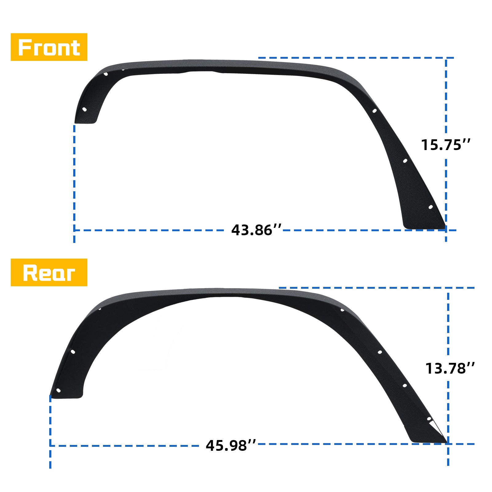 Flat Front & Rear Fender Flares Mud Guards Compatible with 2007-2018 Jeep Wrangler JK& JKU Unlimited 4 PCS Off-Road Steel Liner Set