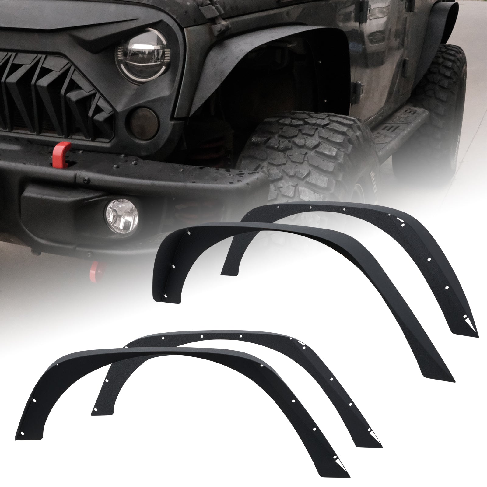 Flat Front & Rear Fender Flares Mud Guards Compatible with 2007-2018 Jeep Wrangler JK& JKU Unlimited 4 PCS Off-Road Steel Liner Set