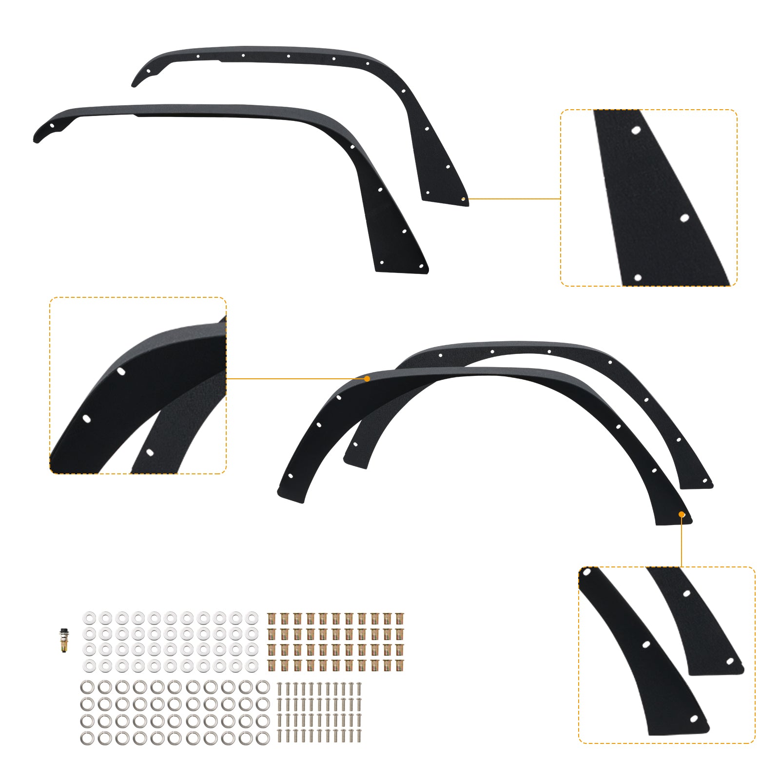 Flat Front & Rear Fender Flares Compatible with 2018-2024 Jeep Wrangler JL JLU 4 PCS Off-Road Steel Liner Set Mud Guards Textured Black Heavy Duty