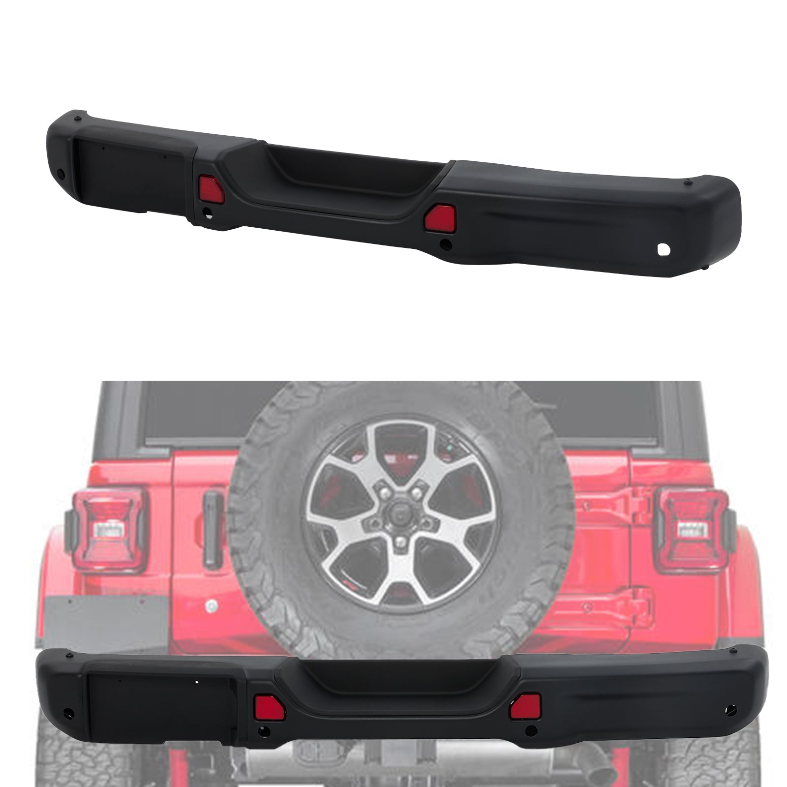 Rear Bumper Compatible with 2018-2024 Jeep Wrangler JL Rubicon 10th Anniversary Style W/Sensors Off Road Heavy Duty Steel Bumper