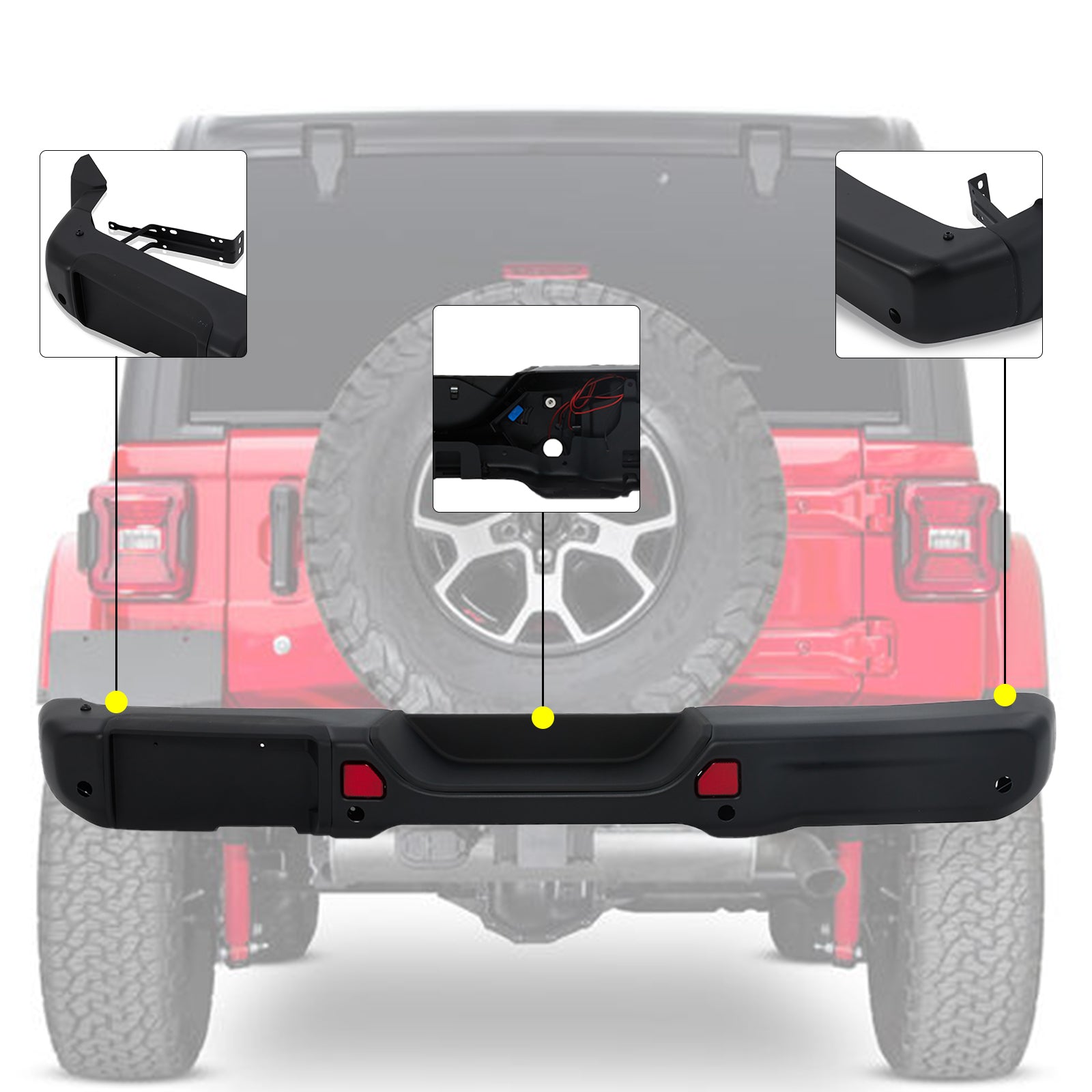 Rear Bumper Compatible with 2018-2024 Jeep Wrangler JL Rubicon 10th Anniversary Style W/Sensors Off Road Heavy Duty Steel Bumper