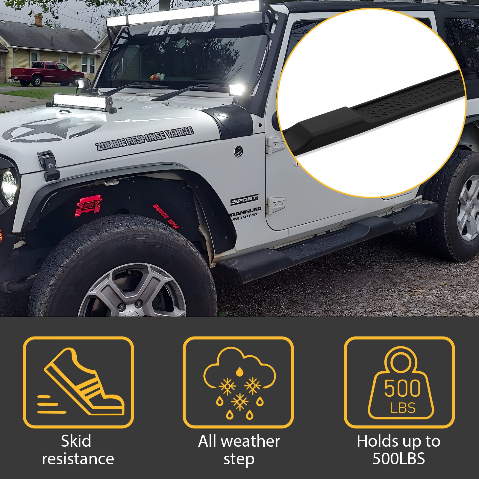 OE Style Running Boards, Nerf Bars, Side Steps Compatible with 2007-2018 Jeep Wrangler JK 4 Door Black Side Steps