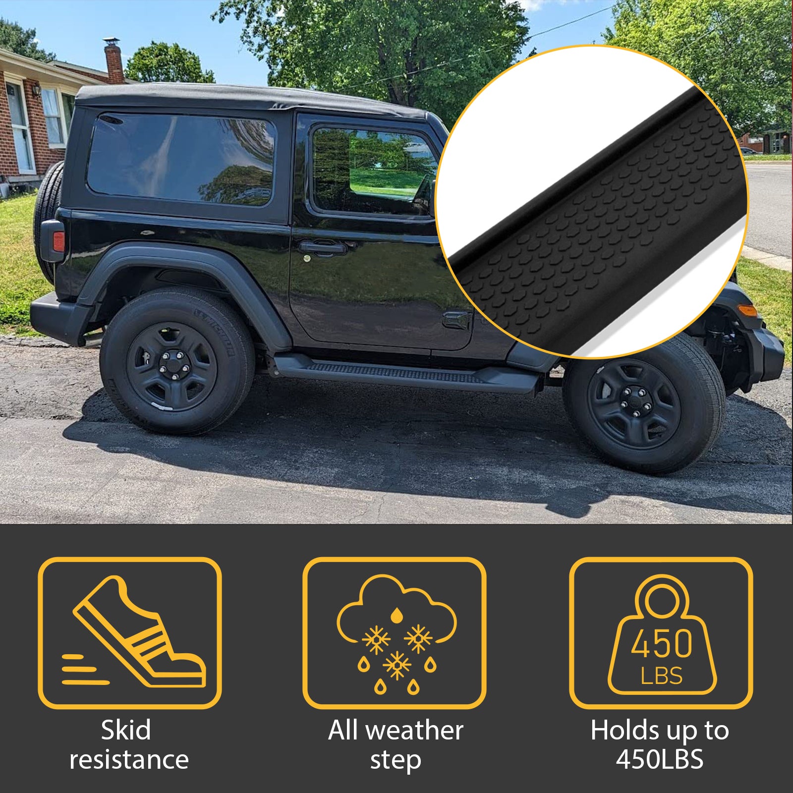 Matte Black Coated 6 Inches Side Steps, Compatible with 2018-2024 Jeep Wrangler JL 2 Door OE Style Running Boards