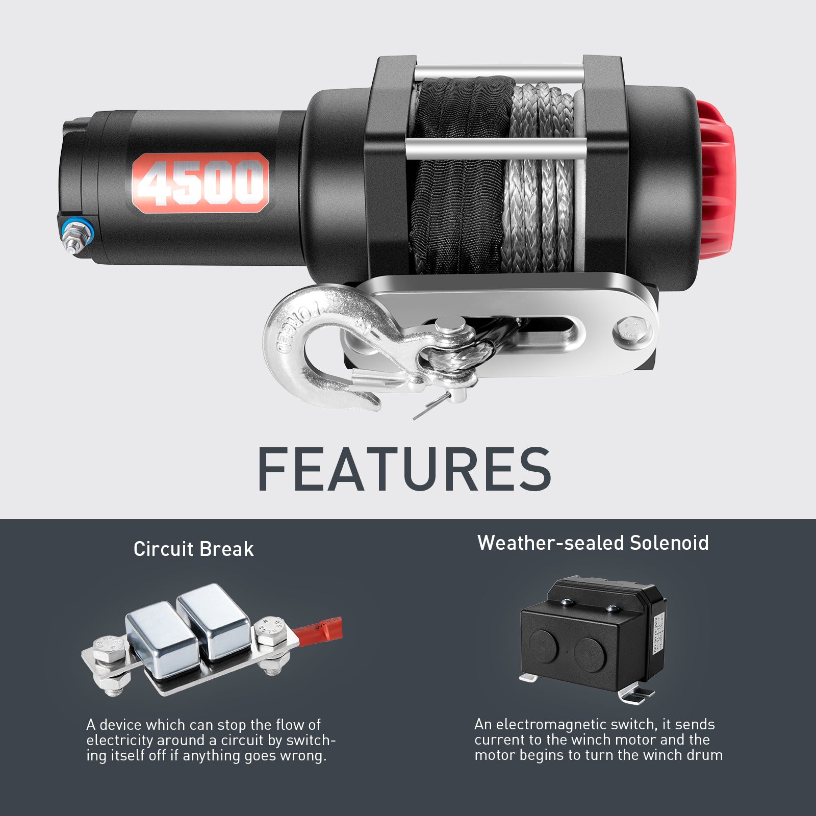 AOTOWO 4500 lb Winch Kit, 12V 45 Feet Synthetic Rope, with Wireless Remote Bracket, for UTV Off Roading