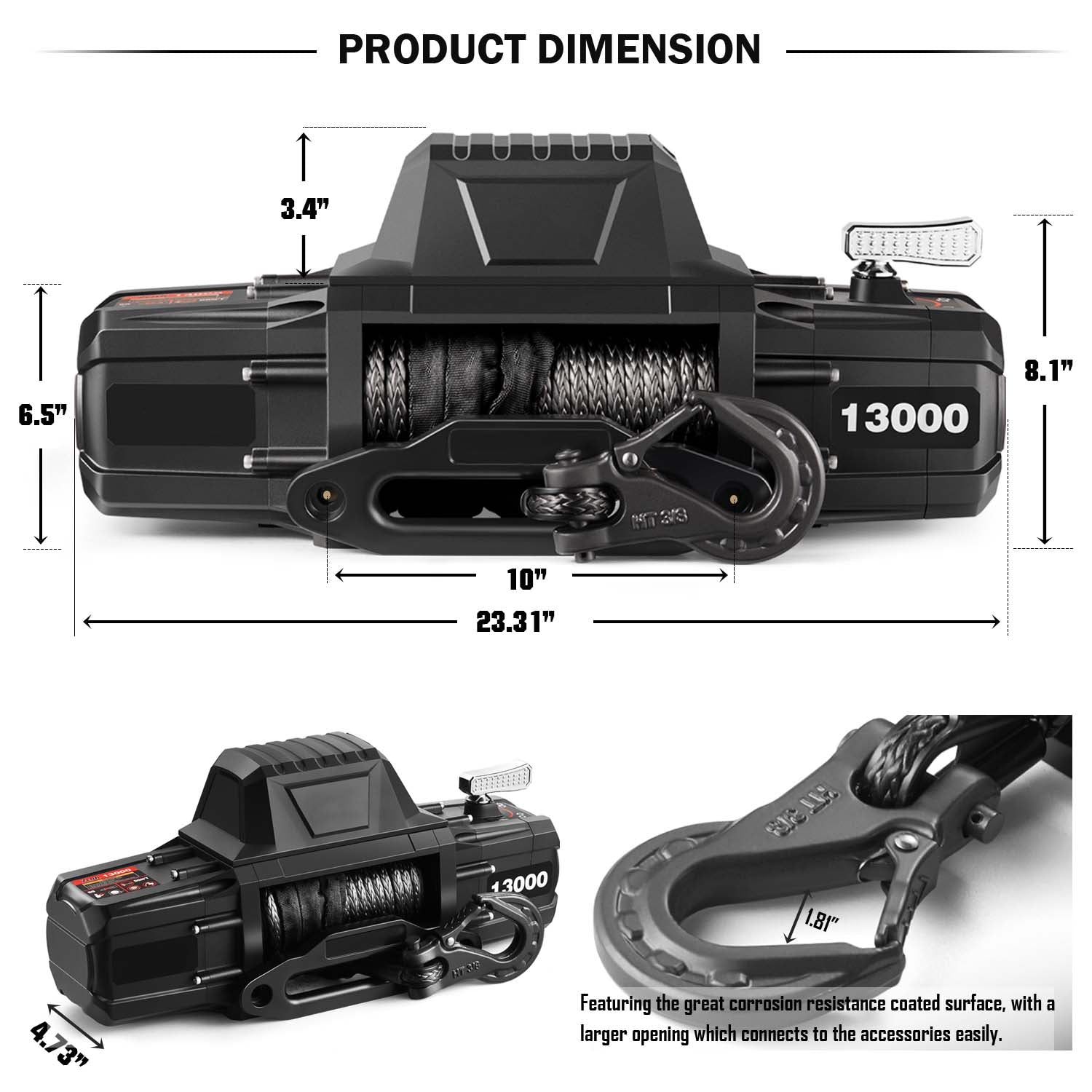 AOTOWO 13000lb Platinum Winch Synthetic Rope Winch, 12V DC Power Waterproof Winch for Towing Jeep Truck Off Road, 2 in 1 Wireless Remote